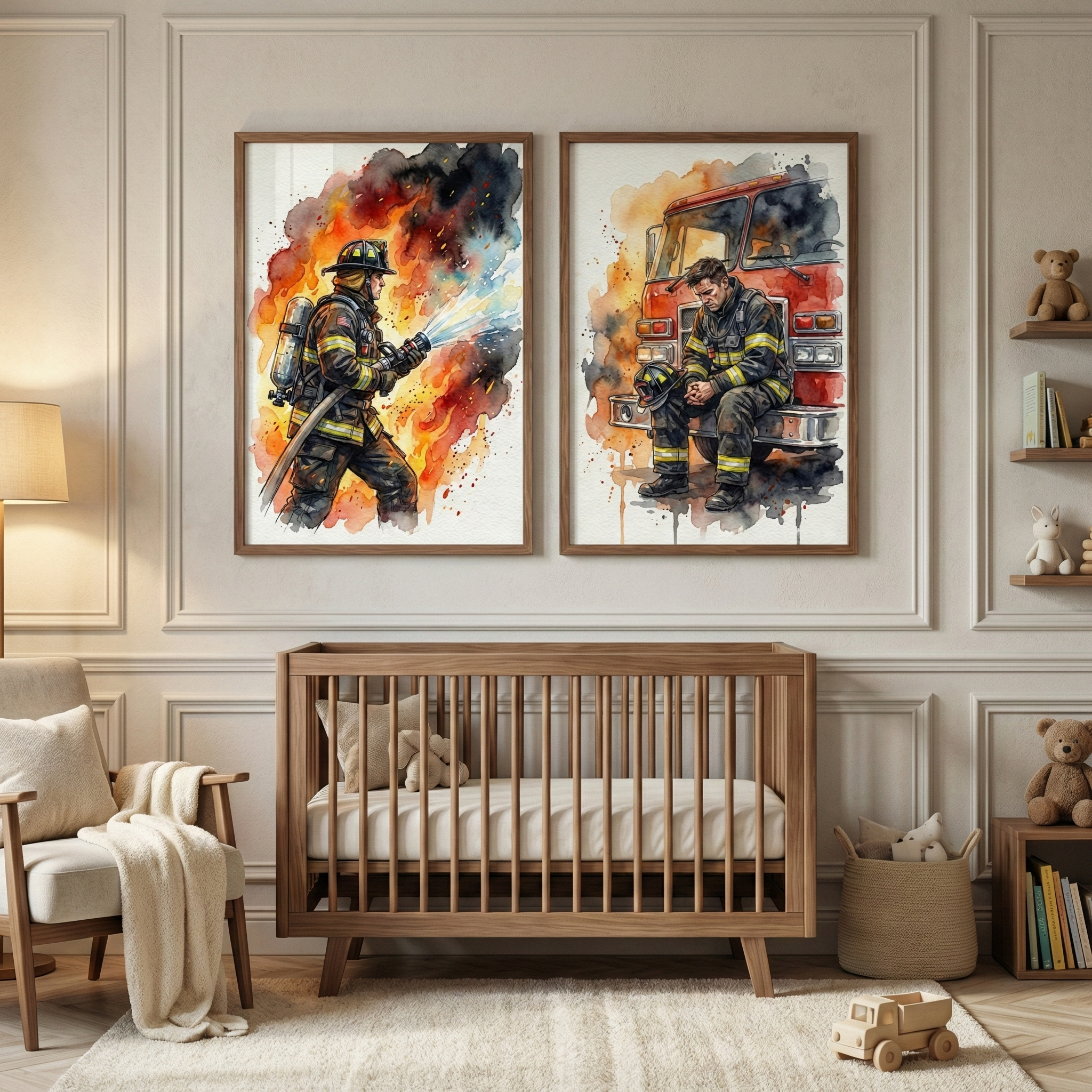Heroic Firefighter Kids Wall Art Set of 2 - Hero's Heavy Burden