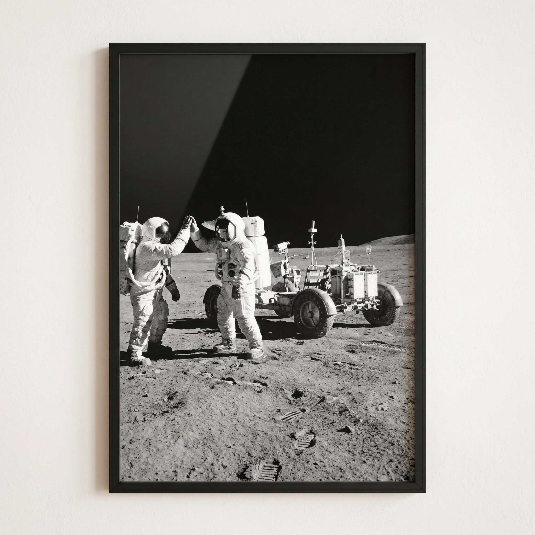 High Five Moon Astronaut Wall Art - Lunar High Five