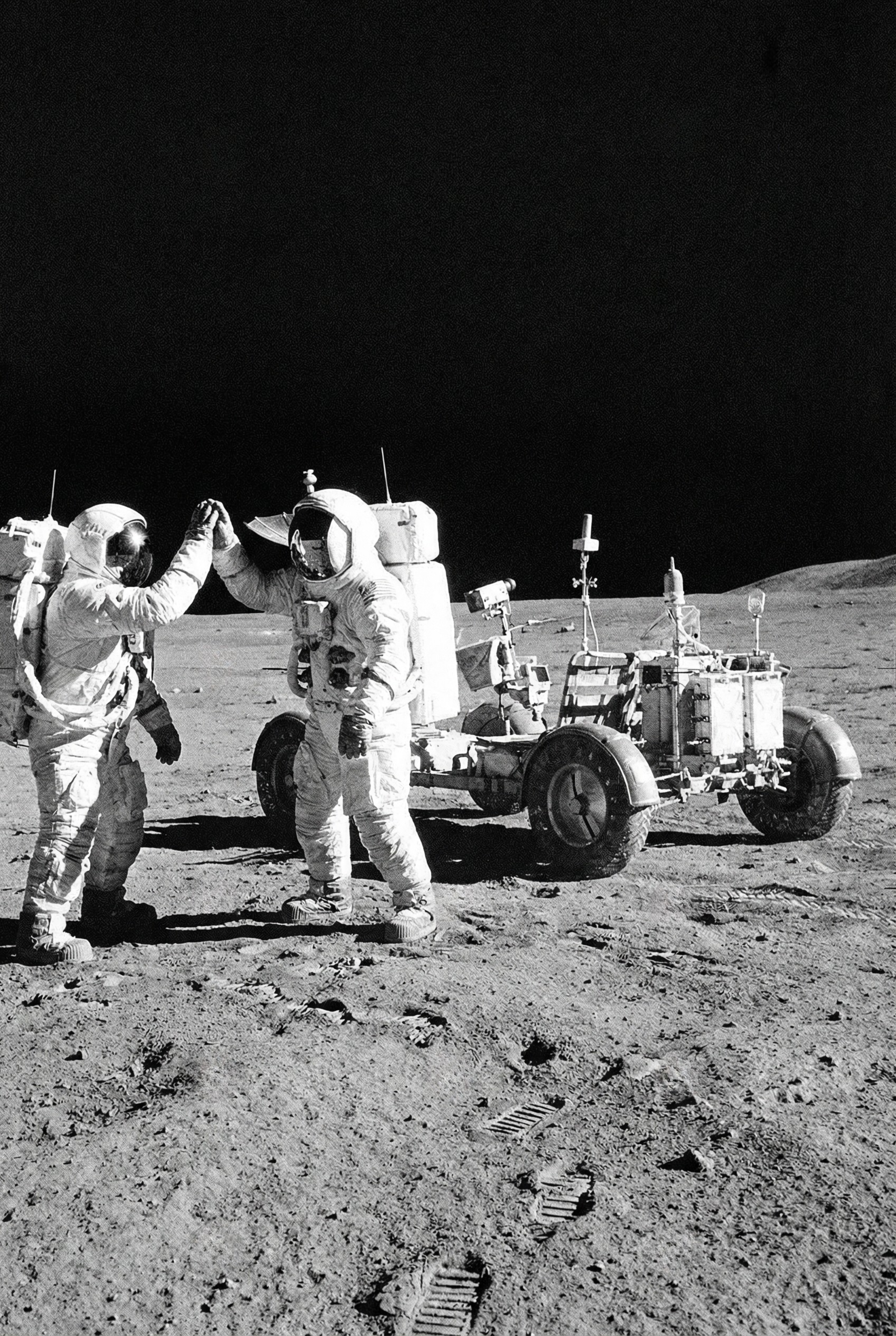 High Five Moon Astronaut Wall Art - Lunar High Five