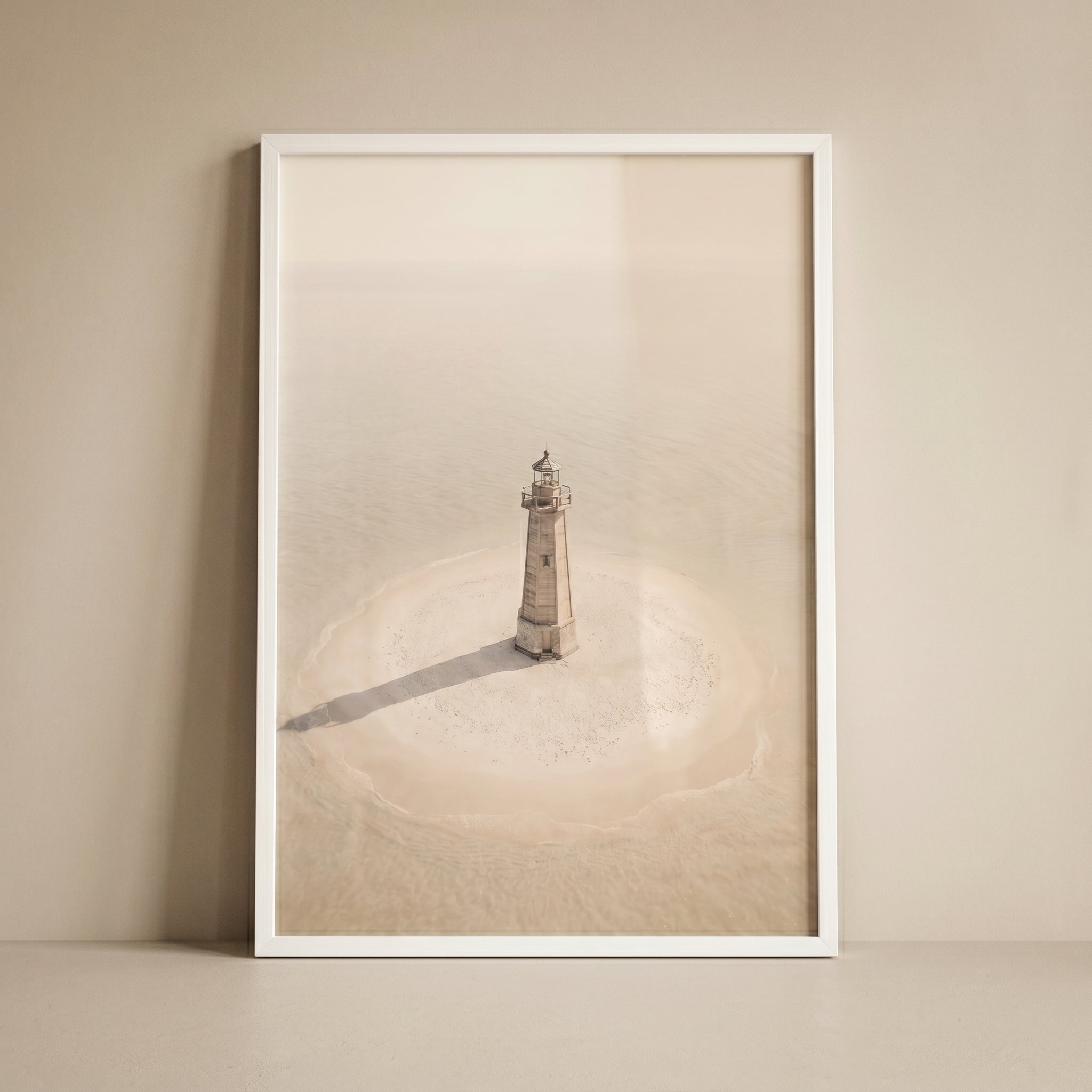 High Key Minimalist Lighthouse Wall Art - Solitary Beacon Island