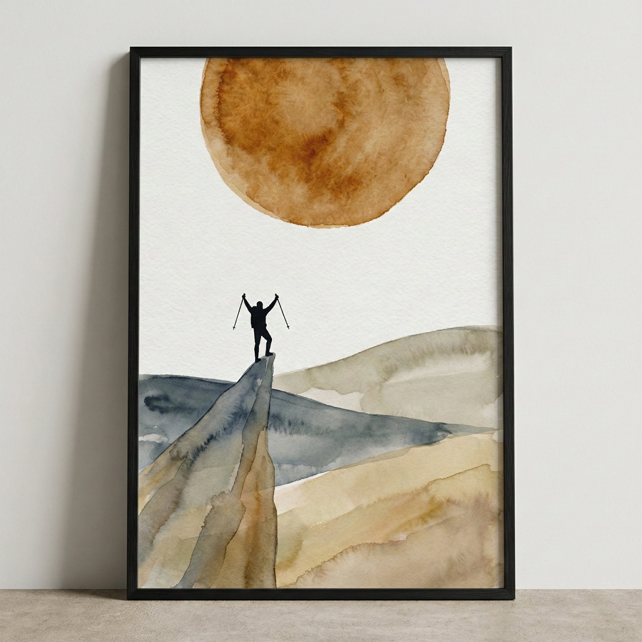 Golden Ascent - Hiking Framed Wall Art for Living Room, Bedroom or Office