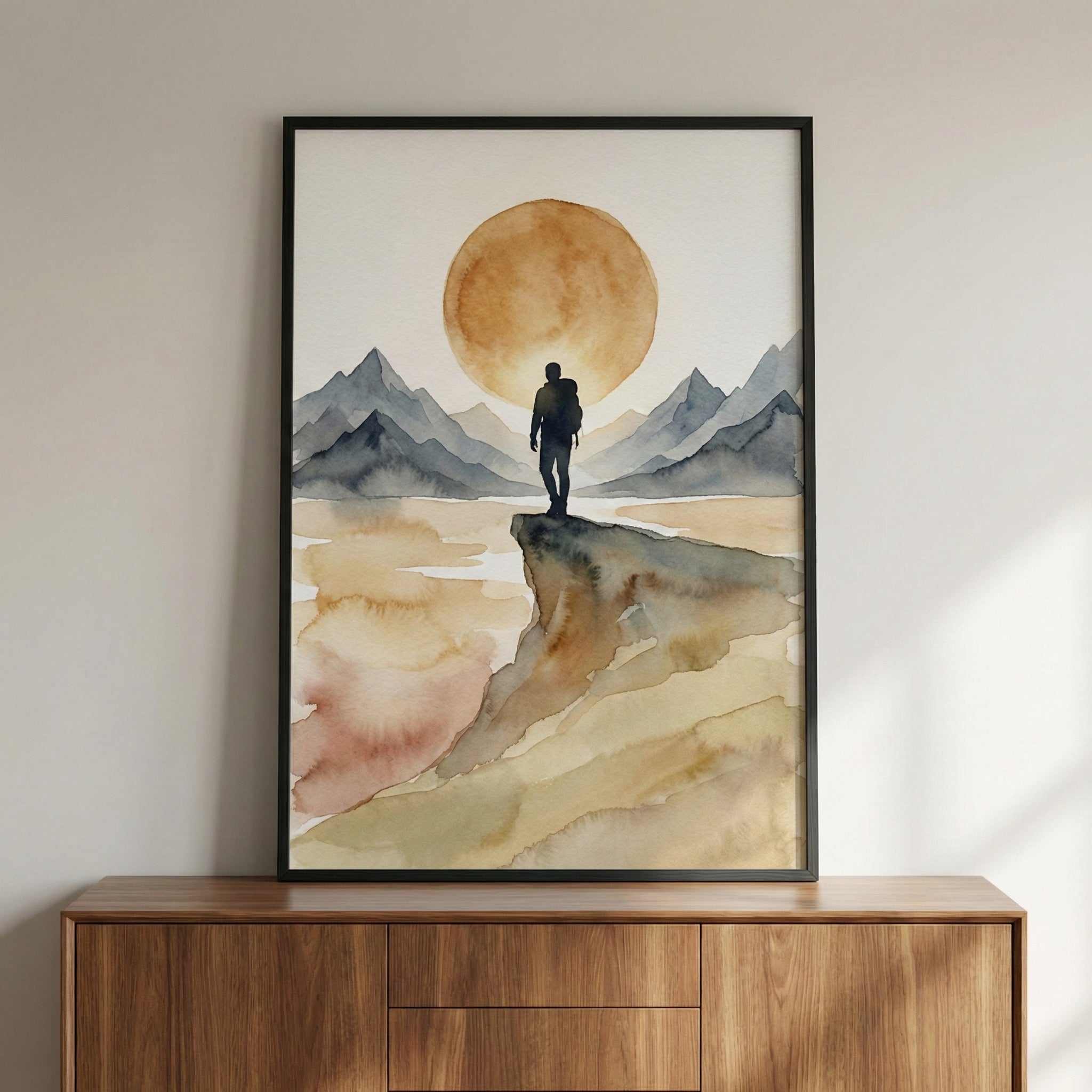 Wanderer's Vista - Hiker Framed Wall Art for Living Room, Bedroom or Office