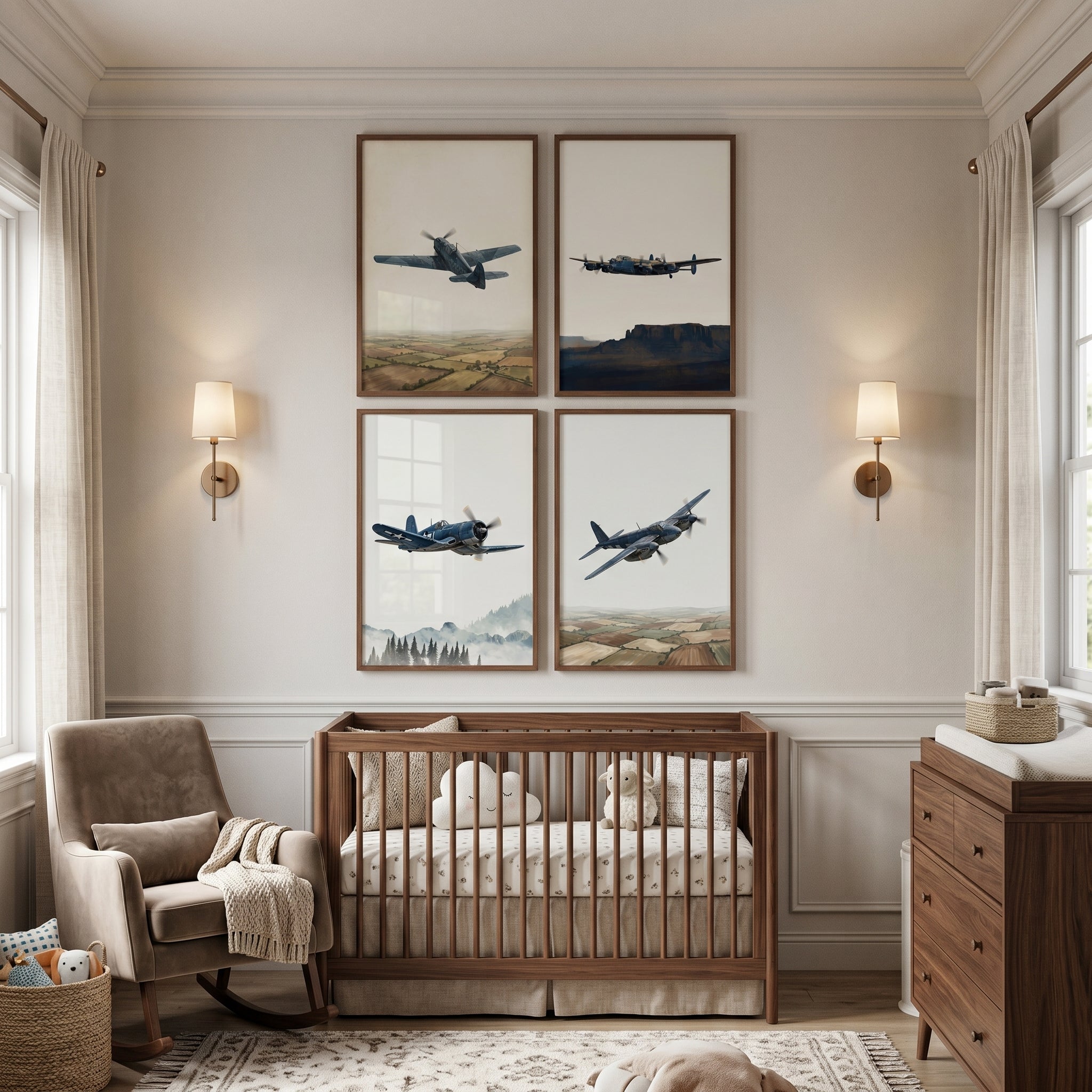 Historical Flight Military Plane Wall Art Set of 4 - Vintage Aviation Vistas