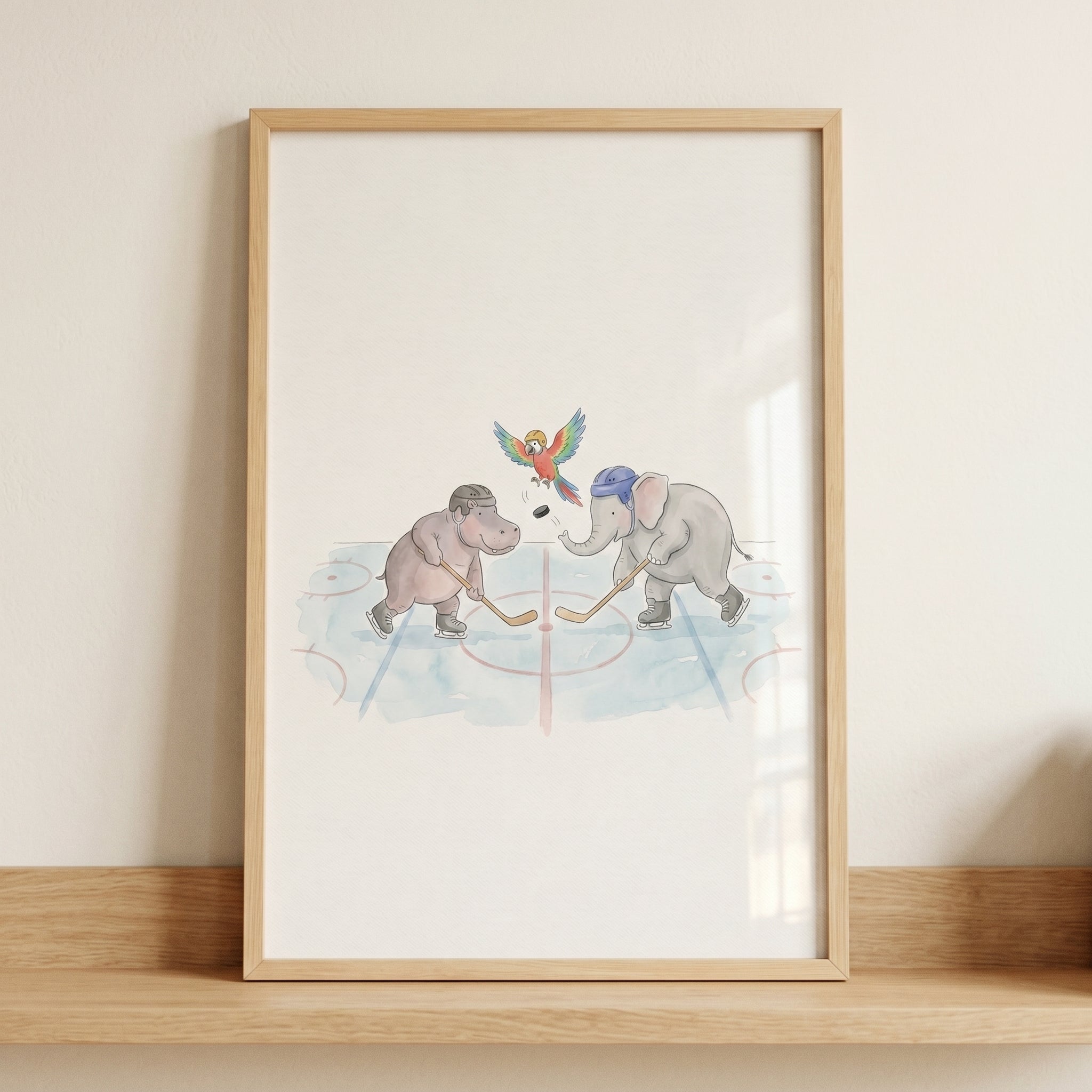 Hockey Stick Skating Animals Wall Art - Icy Safari Game
