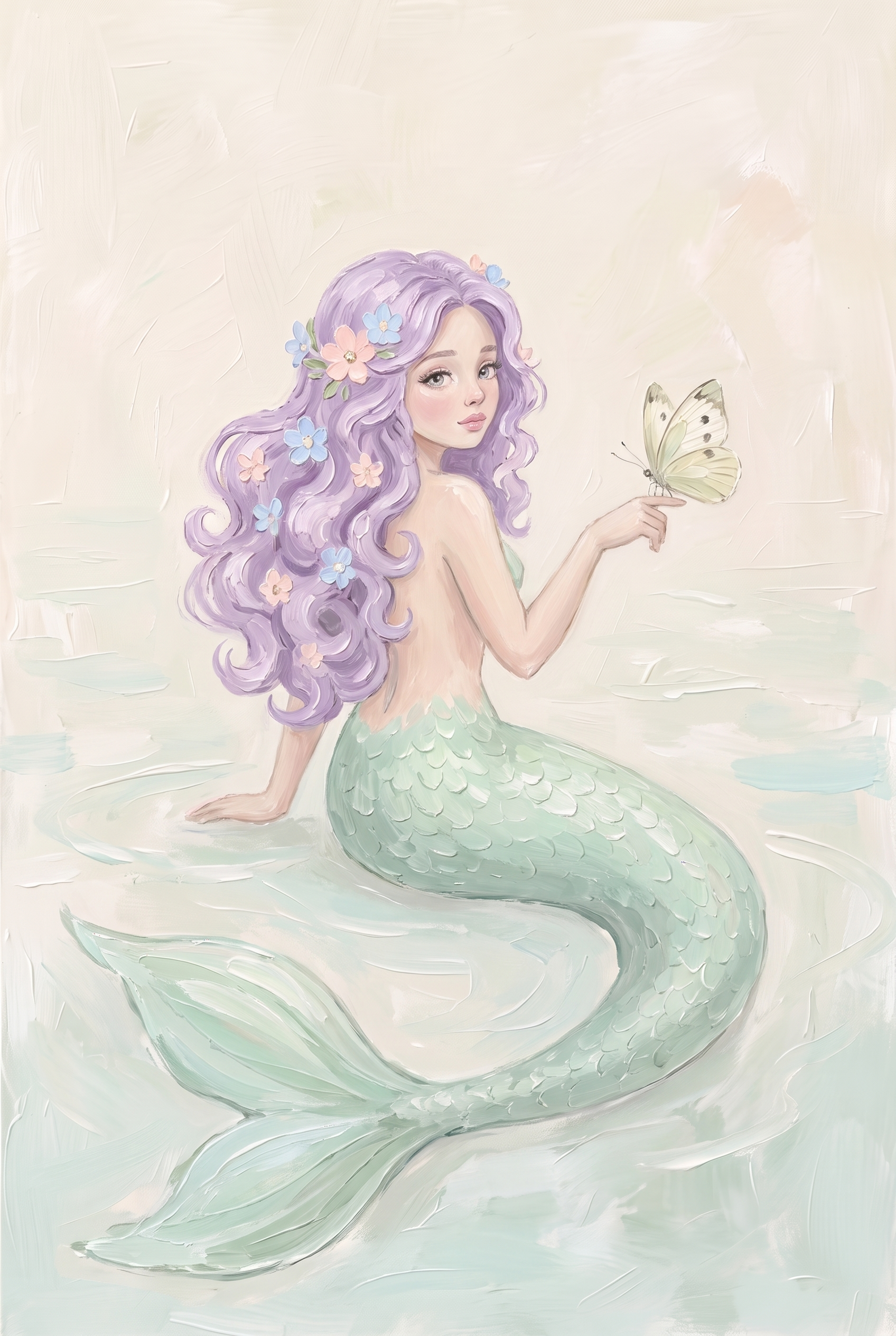 Holding Dainty Butterfly Mermaid Wall Art - Lavender Sea Maiden