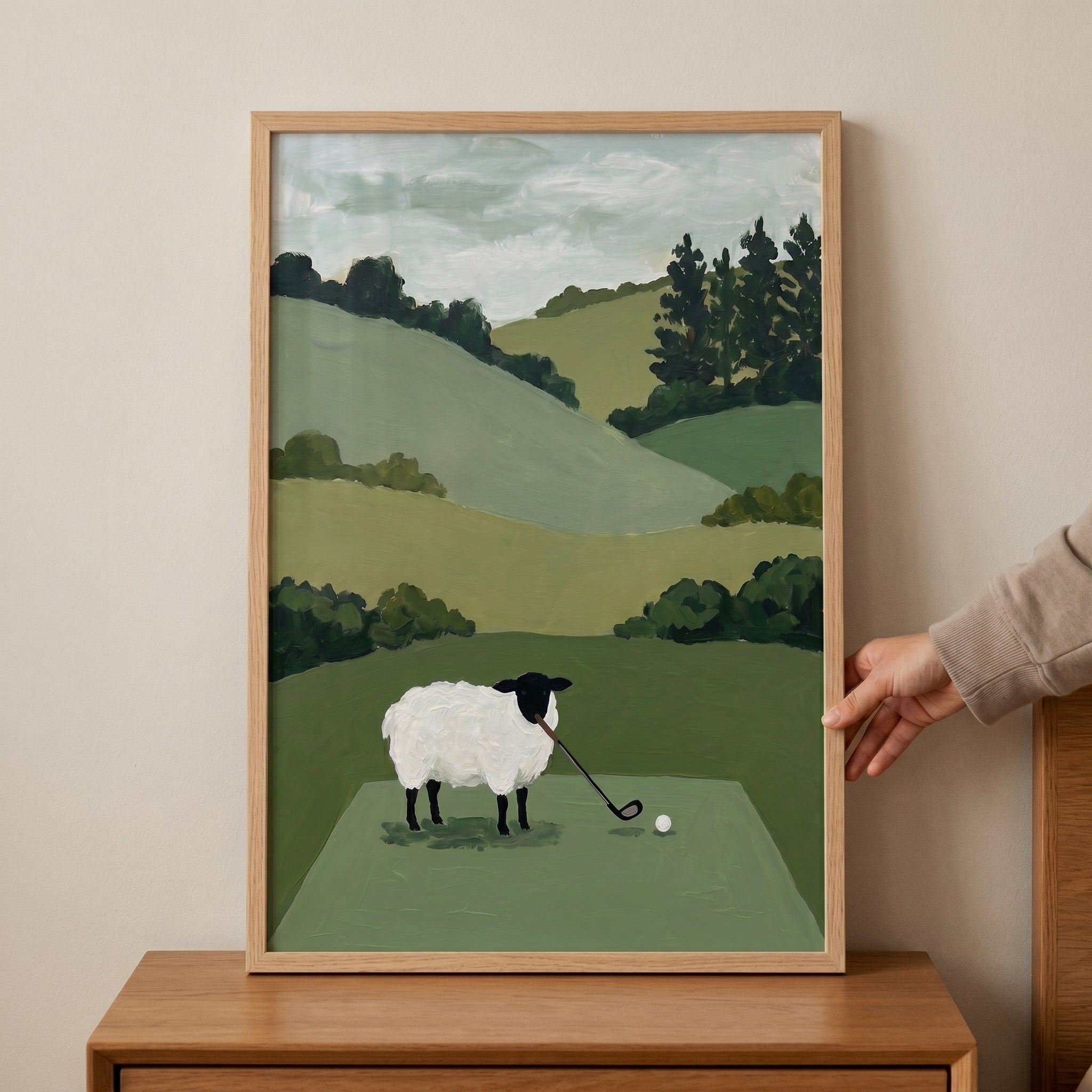 Holding Golf Club Sheep Wall Art - The Woolly Golfer