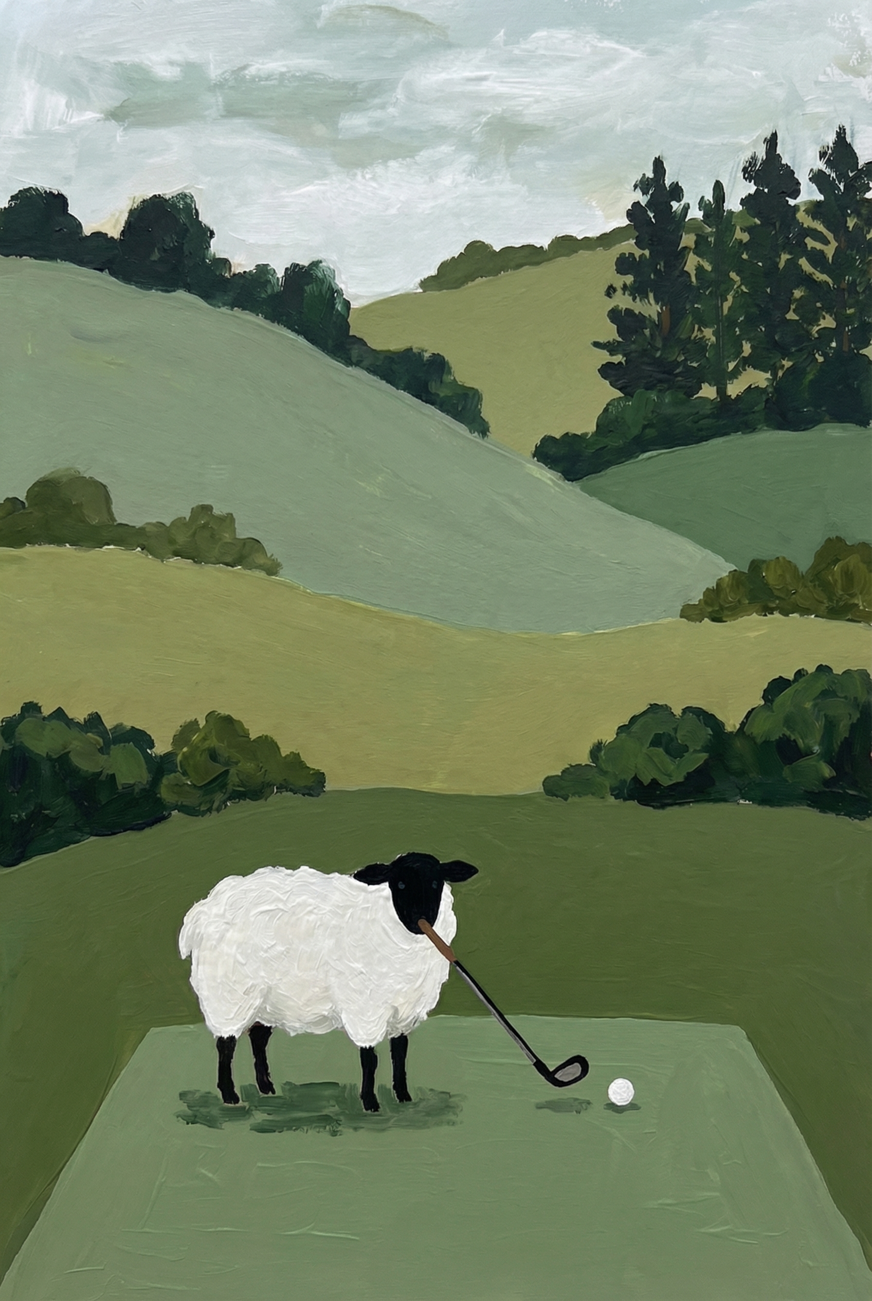 Holding Golf Club Sheep Wall Art - The Woolly Golfer