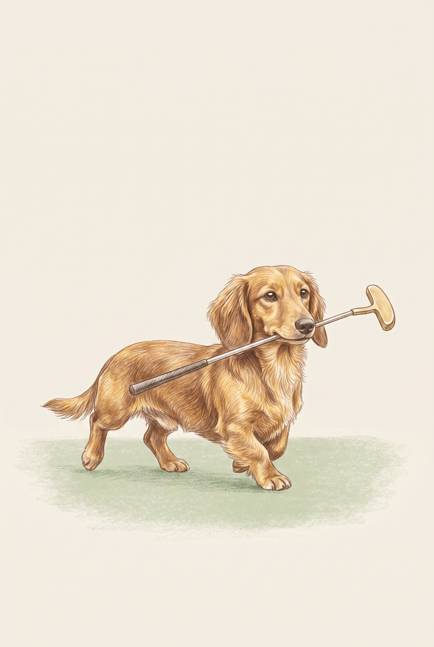Holding Golf Putter Dachshund Dog Wall Art - Golden Putter Pup