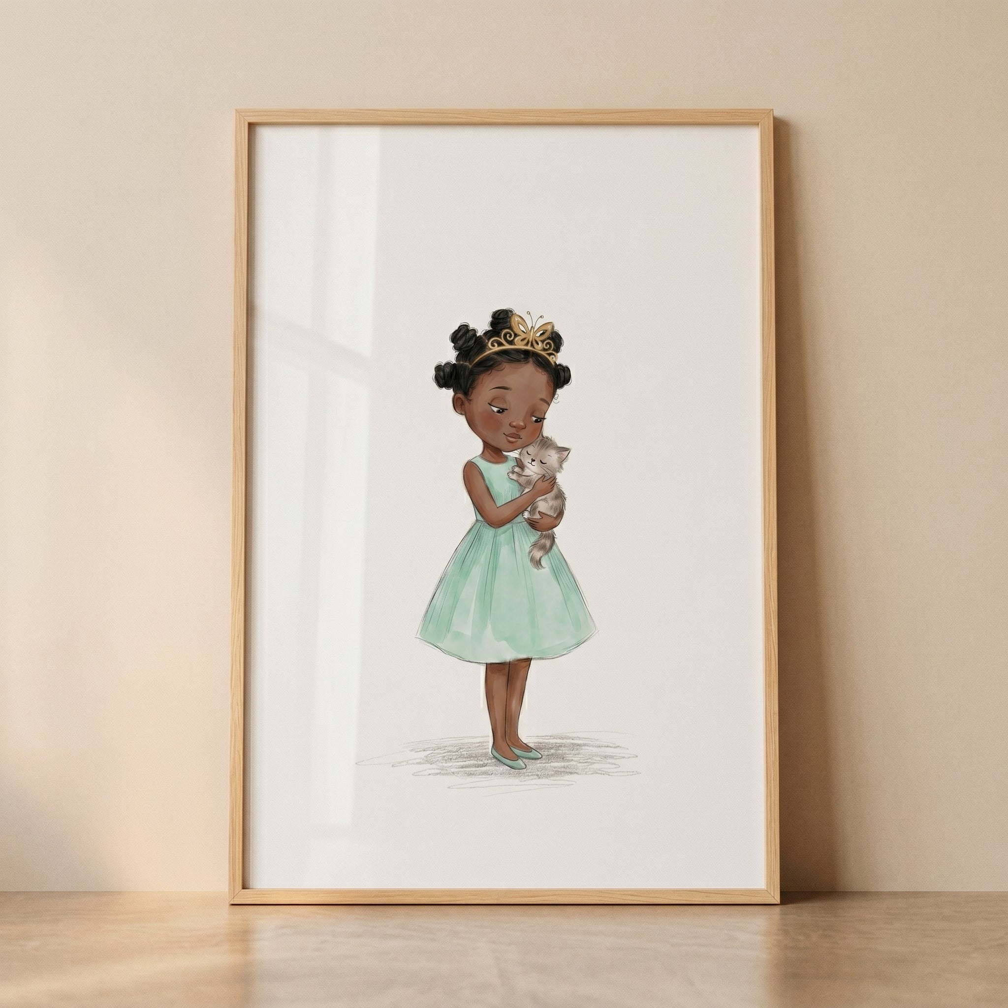 Holding Grey Kitten Girl Wall Art - Little Kitten Love