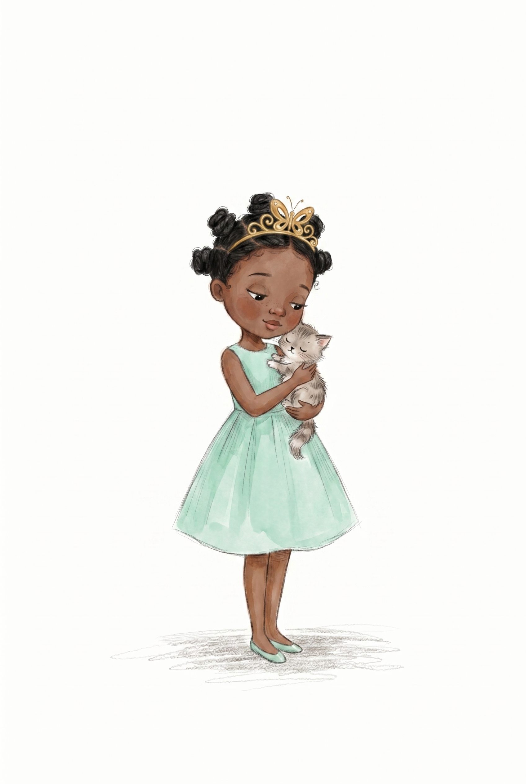 Holding Grey Kitten Girl Wall Art - Little Kitten Love
