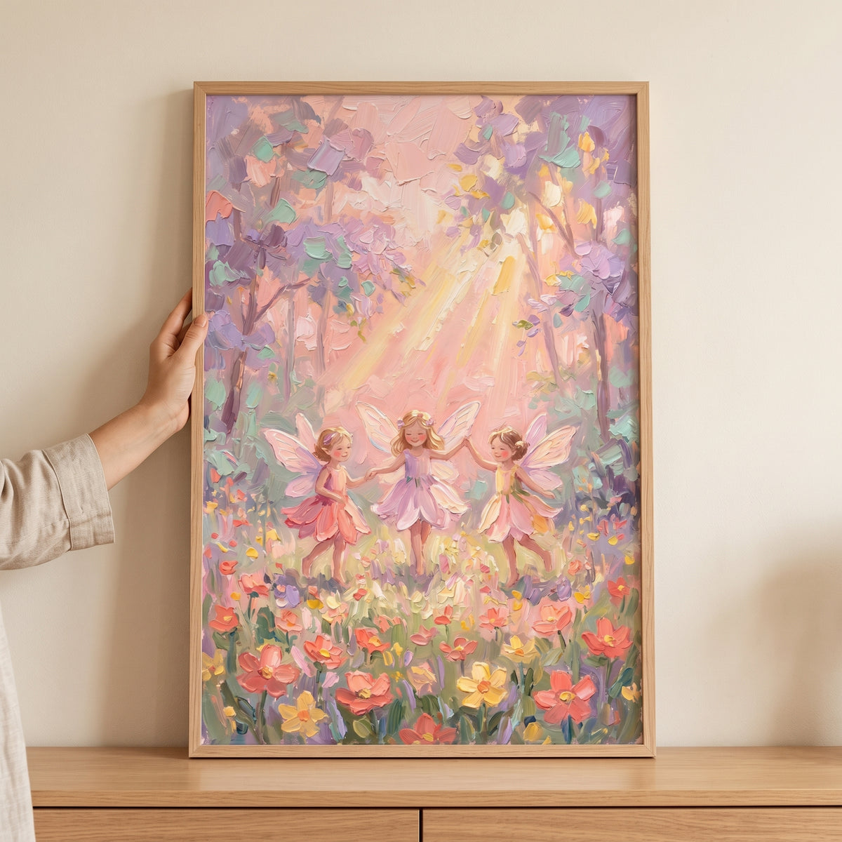 Holding Hands Dancing Fairy Wall Art - Sunlit Fairy Dance