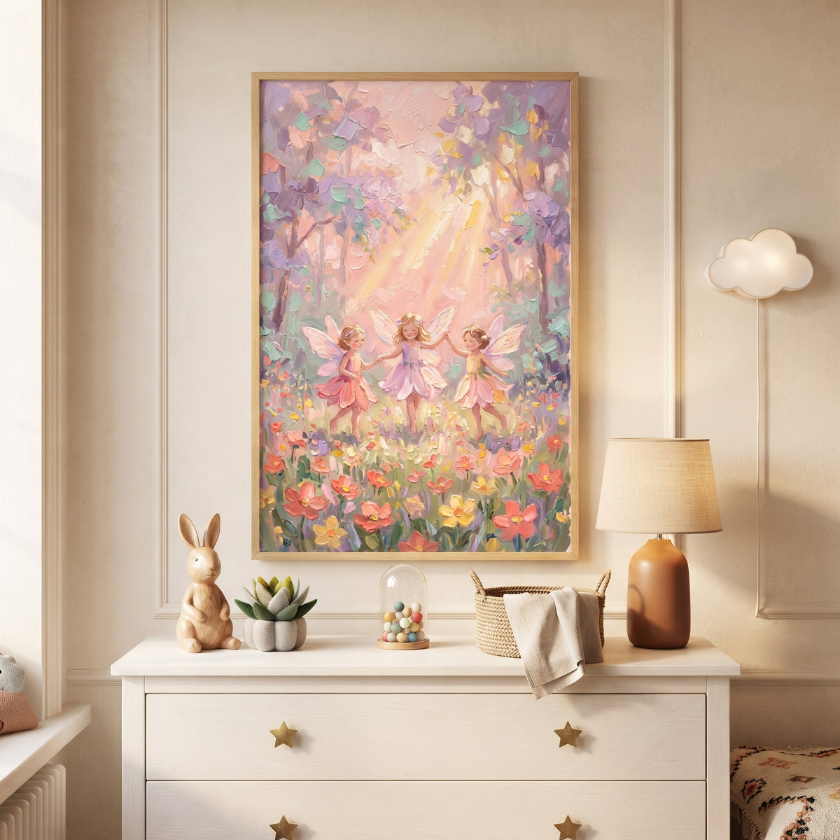 Holding Hands Dancing Fairy Wall Art - Sunlit Fairy Dance