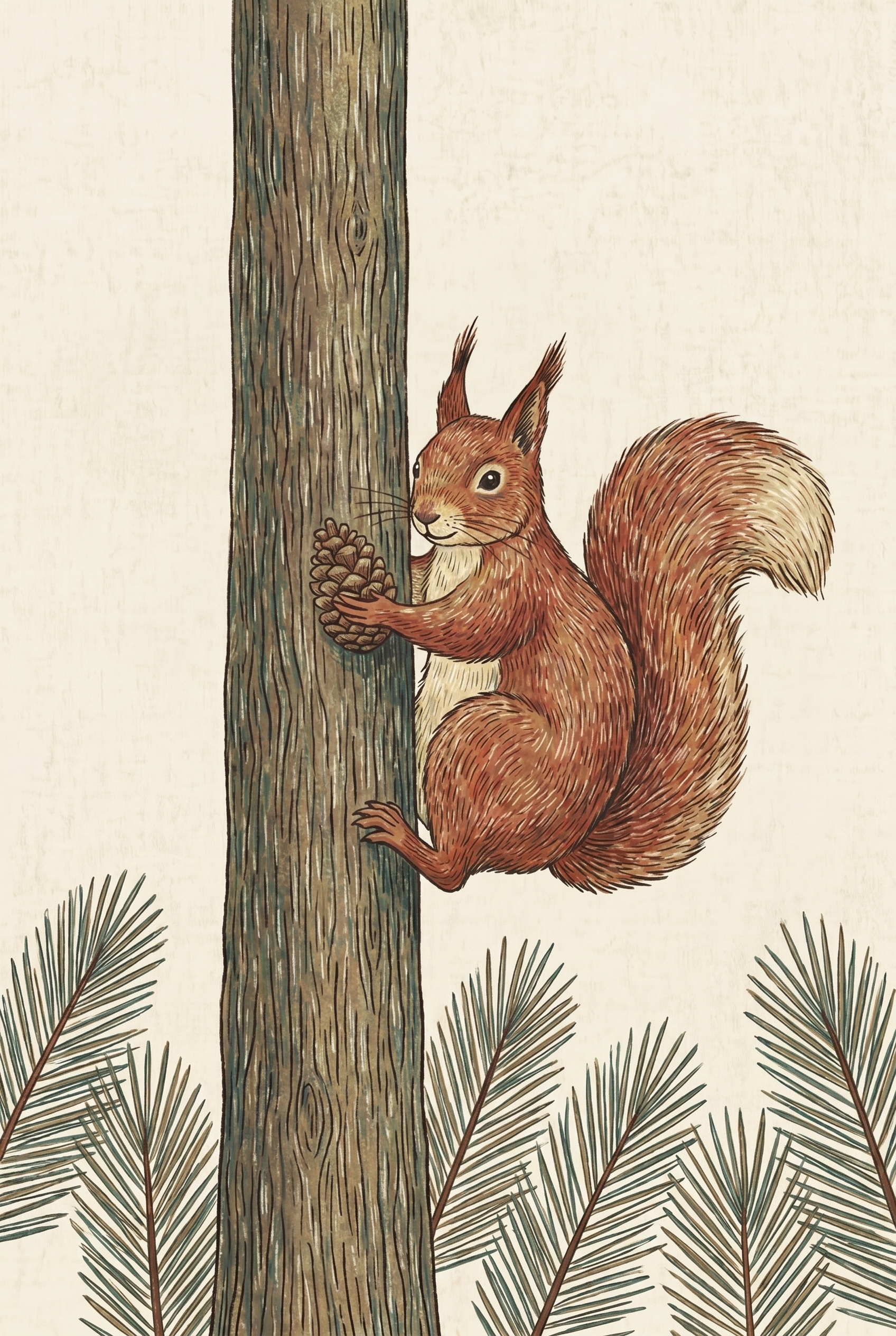 Holding Pinecone Red Squirrel Wall Art - Squirrel's Forest Snack