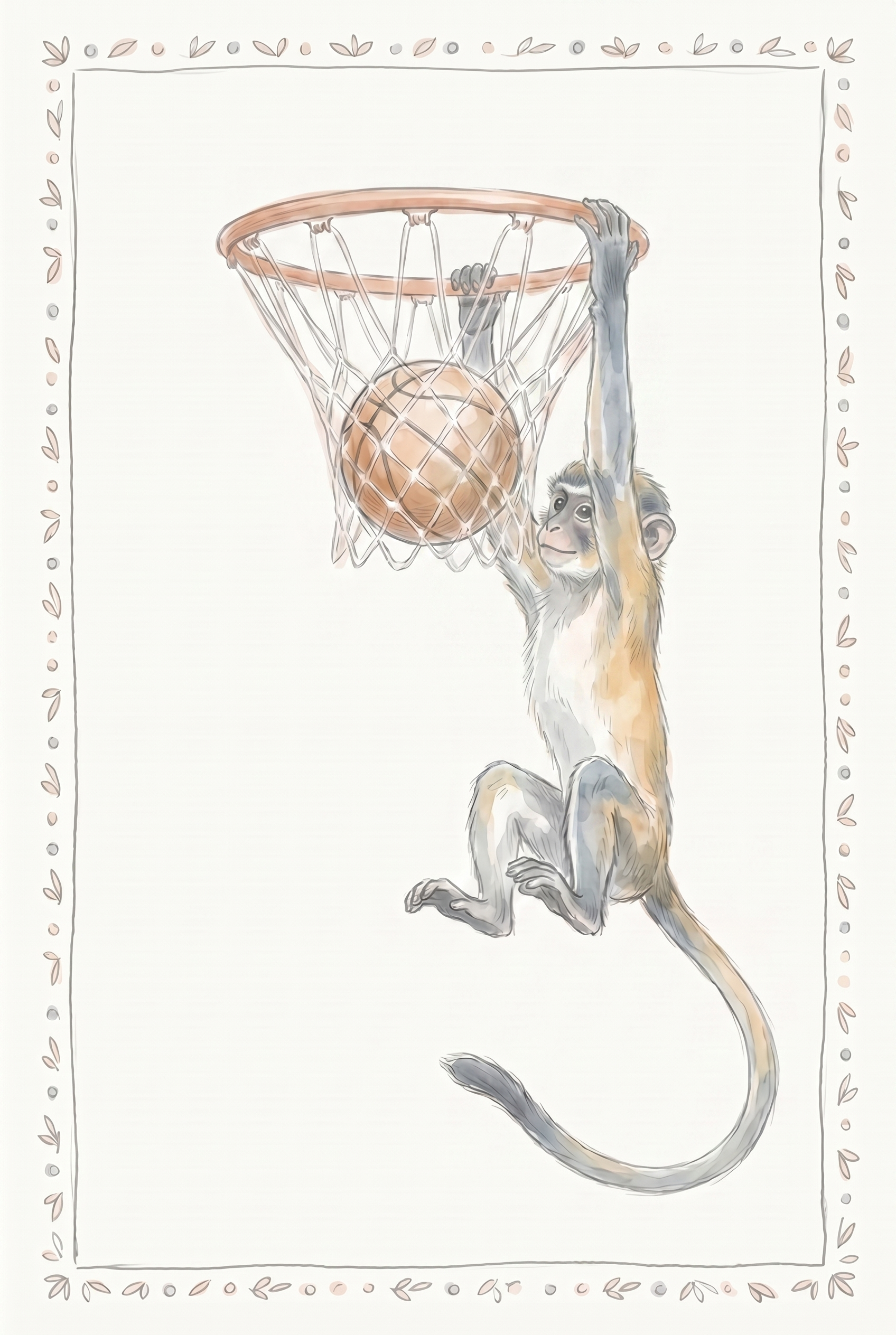 Hoop Hanging Basketball Monkey Artwork - Monkey Slam Dunk