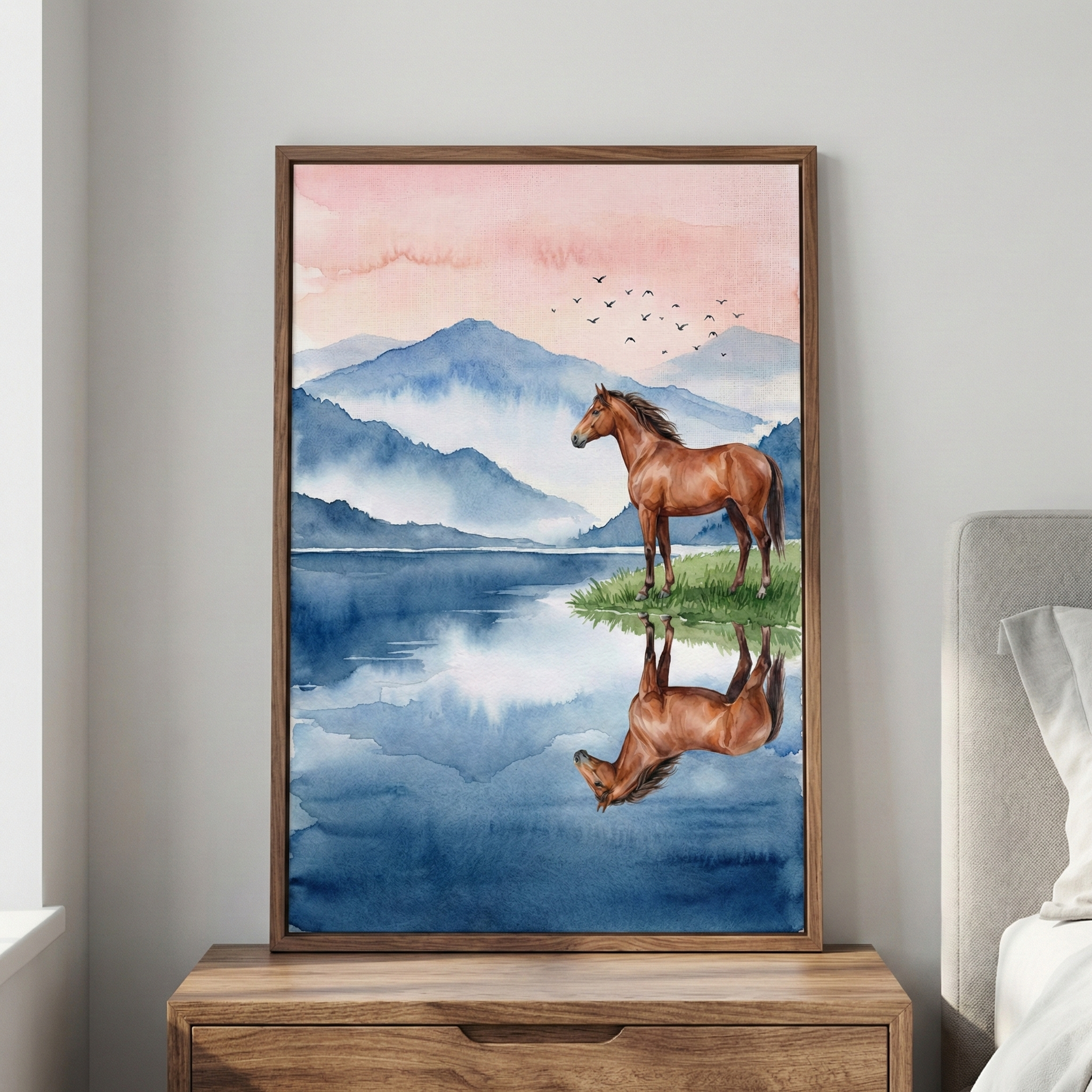 Watercolor Horse Artwork - Serene Horse Reflection