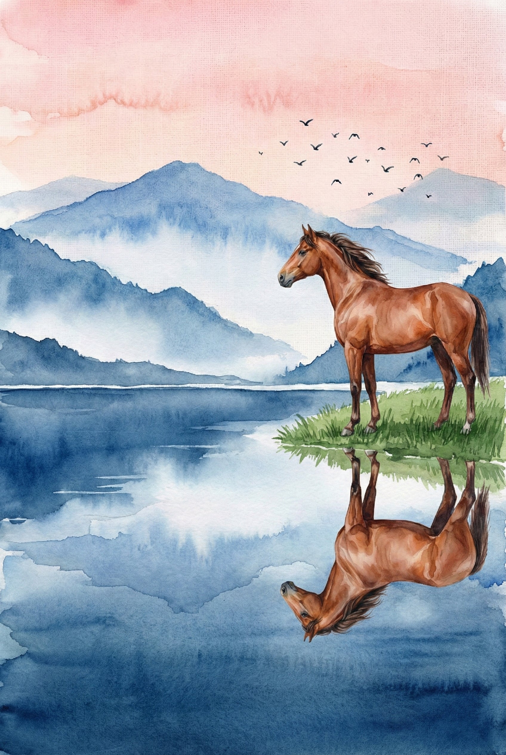 Watercolor Horse Artwork - Serene Horse Reflection