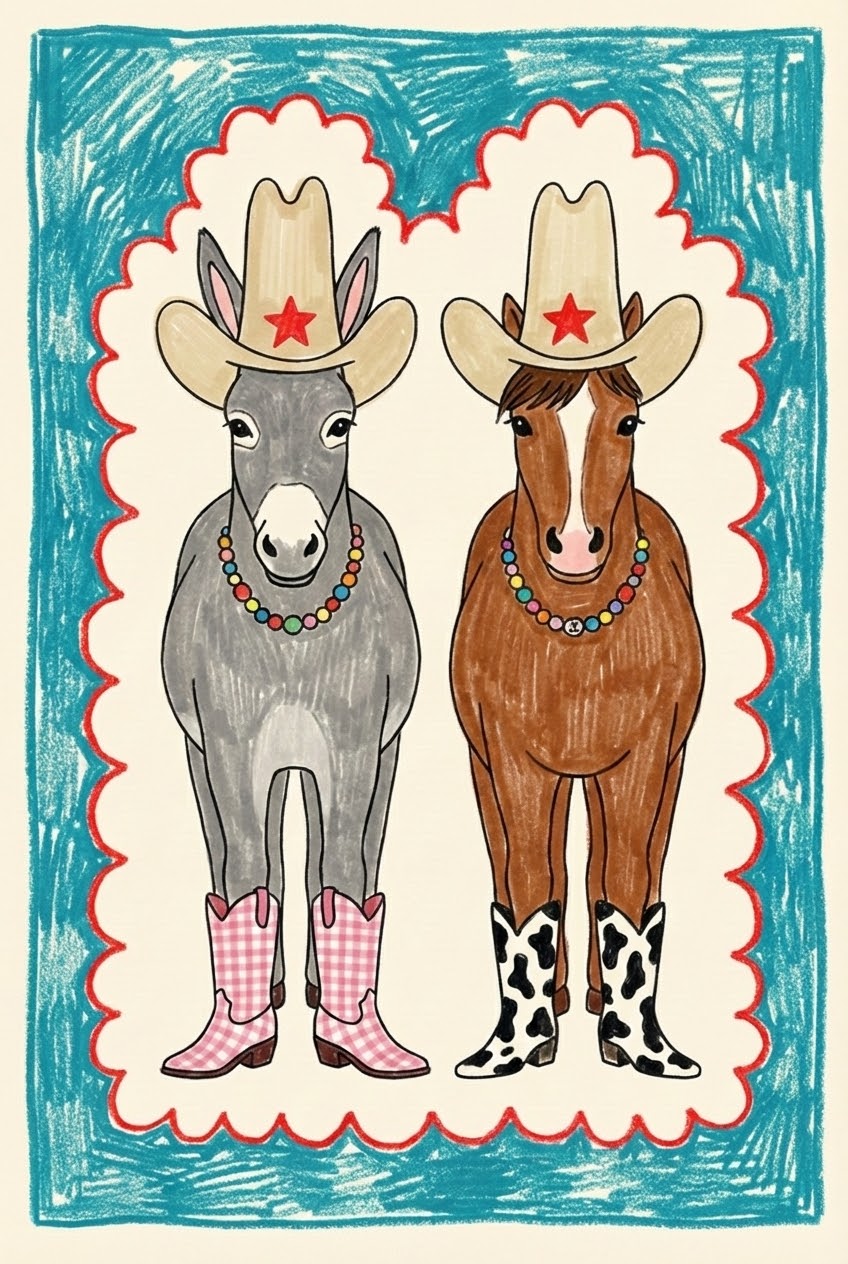 Boot Scootin' Pals - Cowboy Framed Wall Art for Nursery, Playroom or Kids Bedrooms