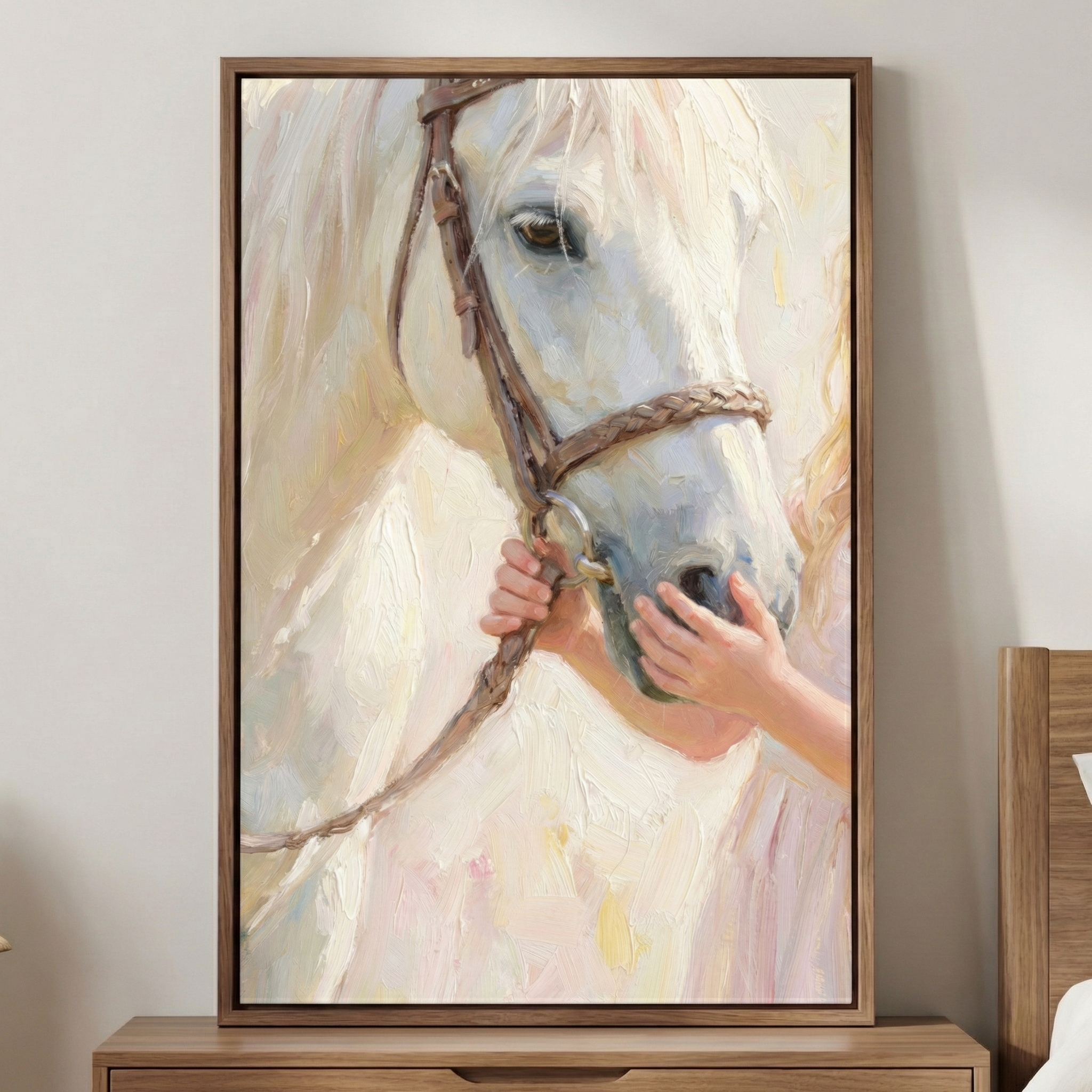 Child And Horse Wall Art - Gentle White Bond