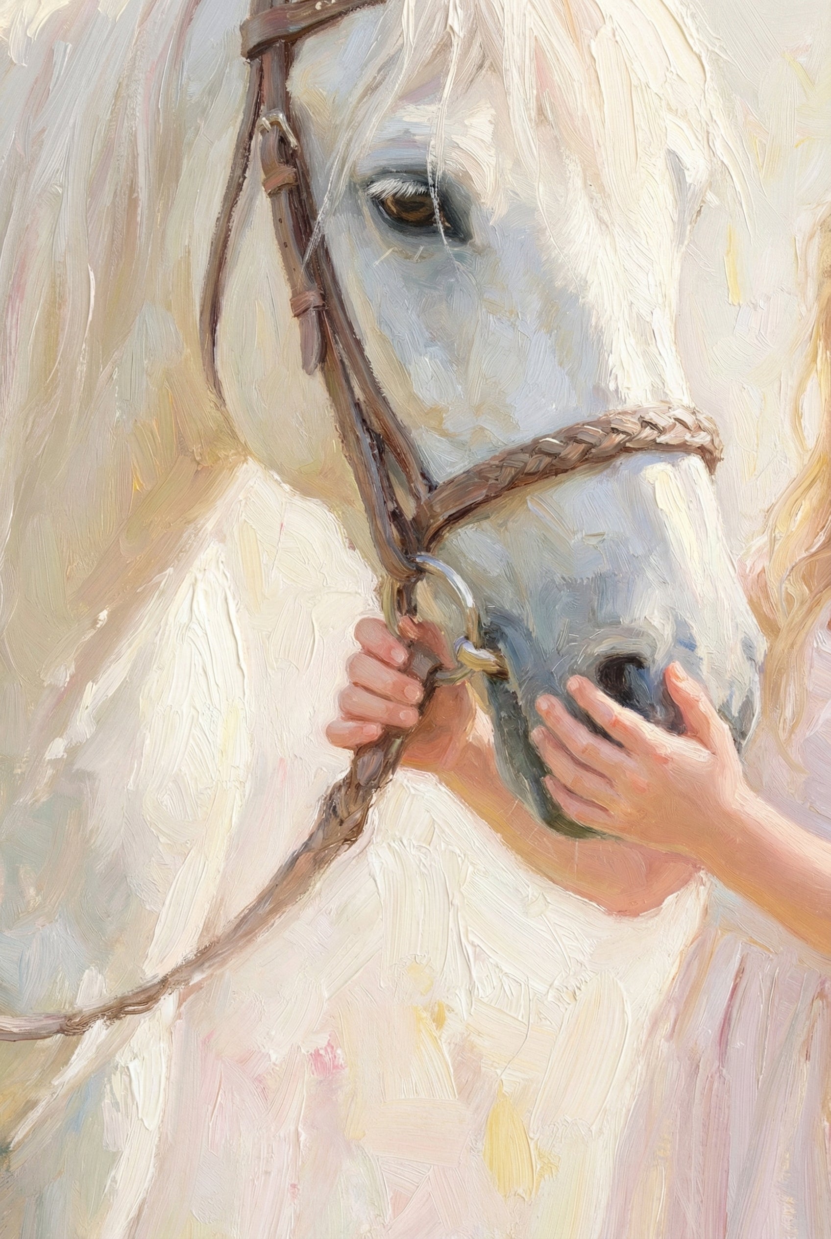Child And Horse Wall Art - Gentle White Bond