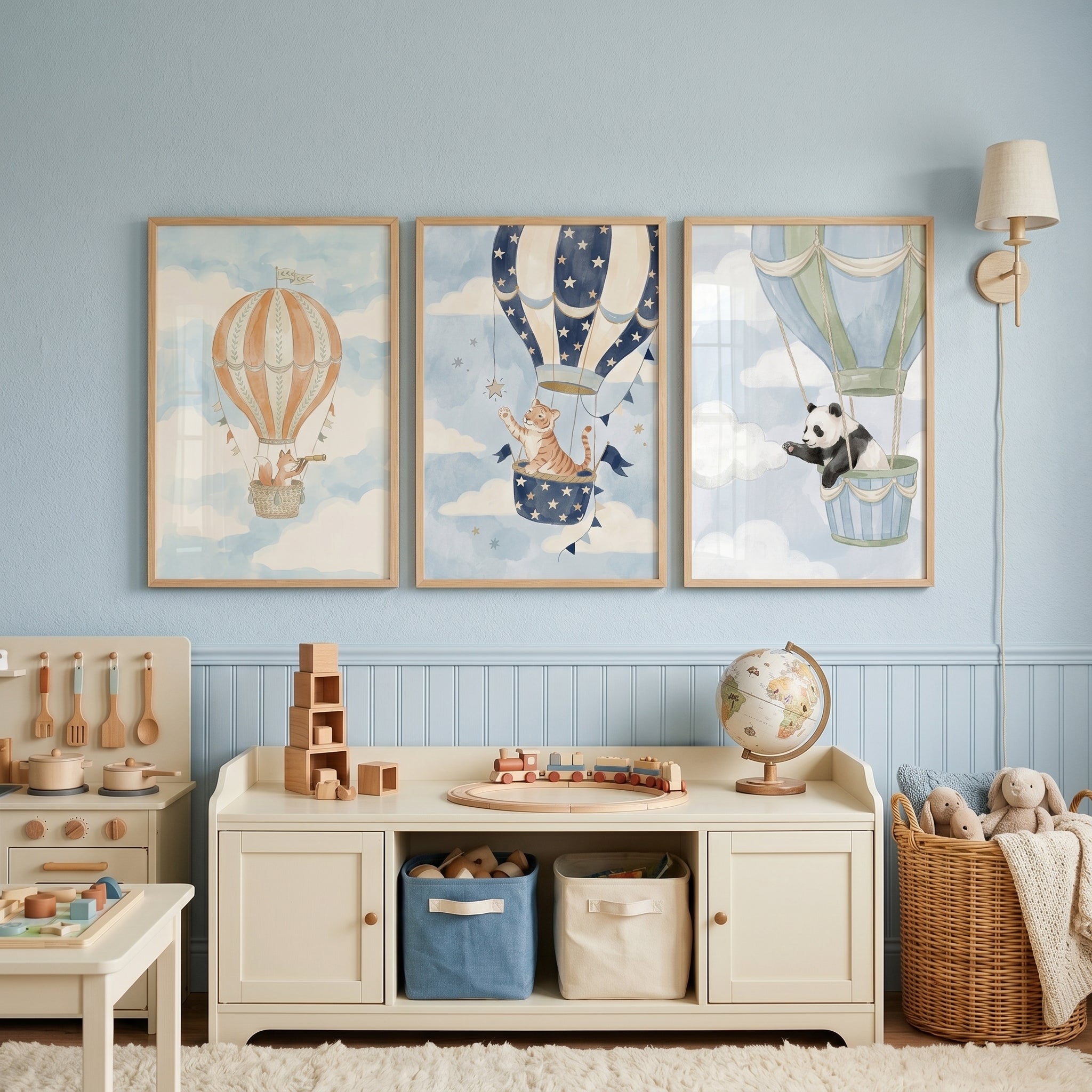 Hot Air Balloon Animals Print Set of 3 - Floating Animal Friends