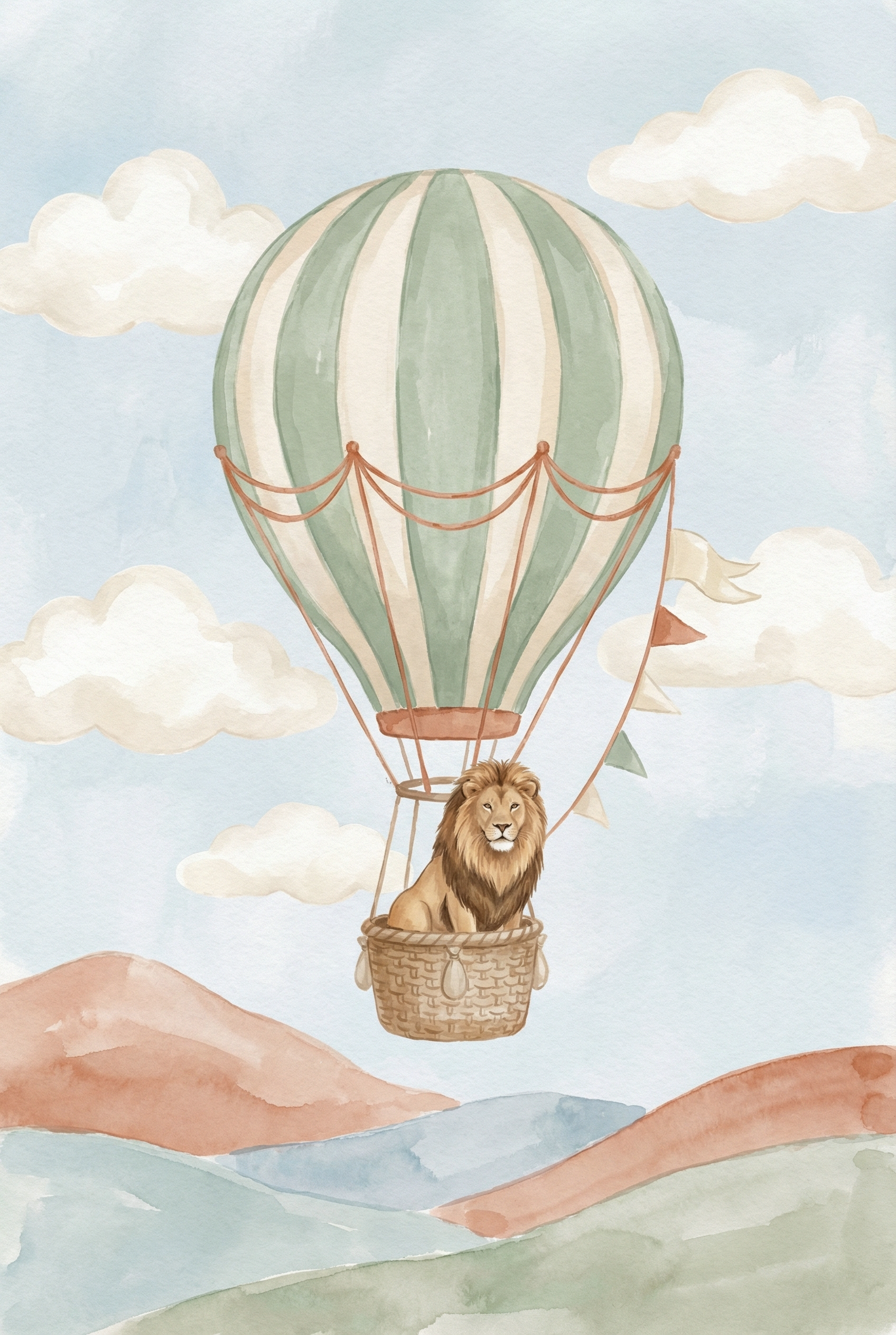 Hot Air Balloon Lion Wall Art - Lion Sky Voyage