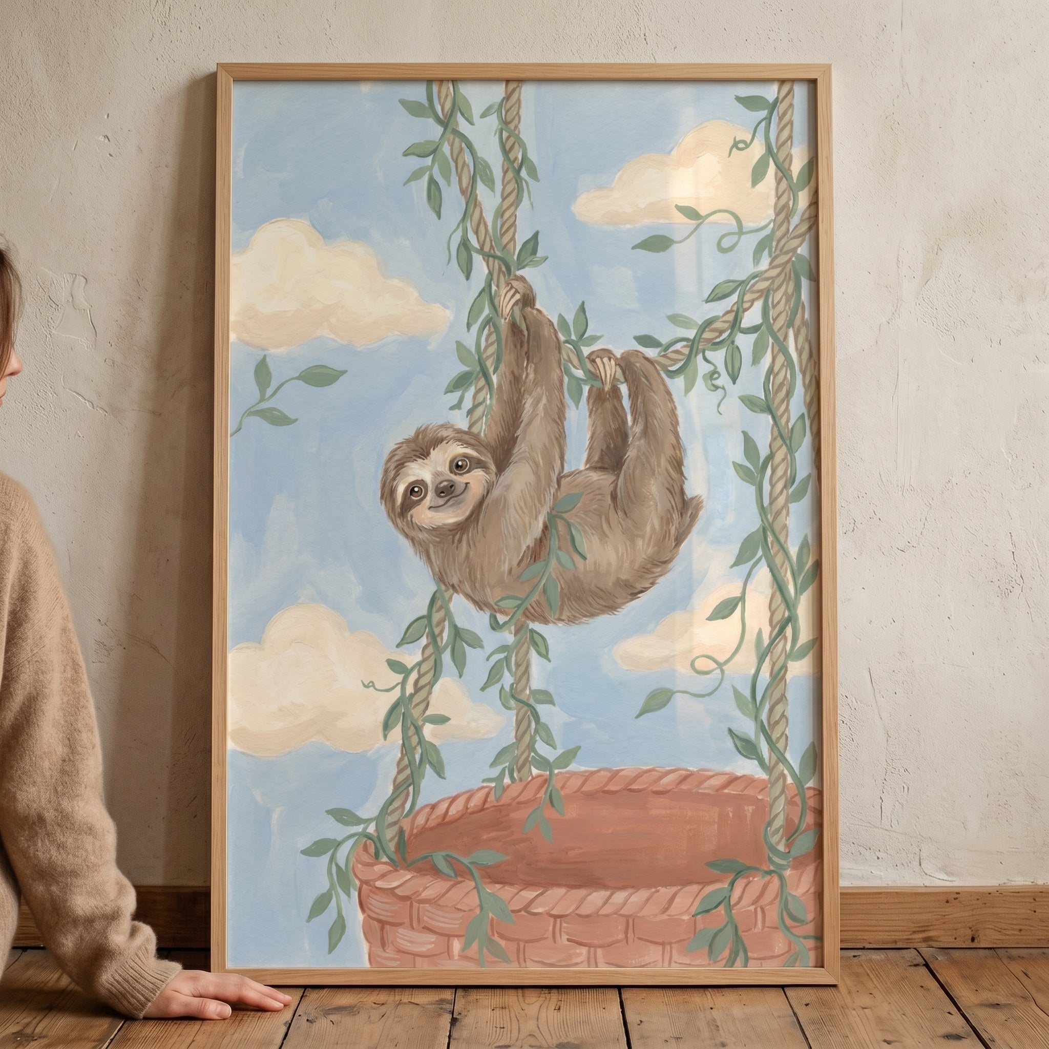 Hot Air Balloon Sloth Wall Art - Slow Sky Adventure