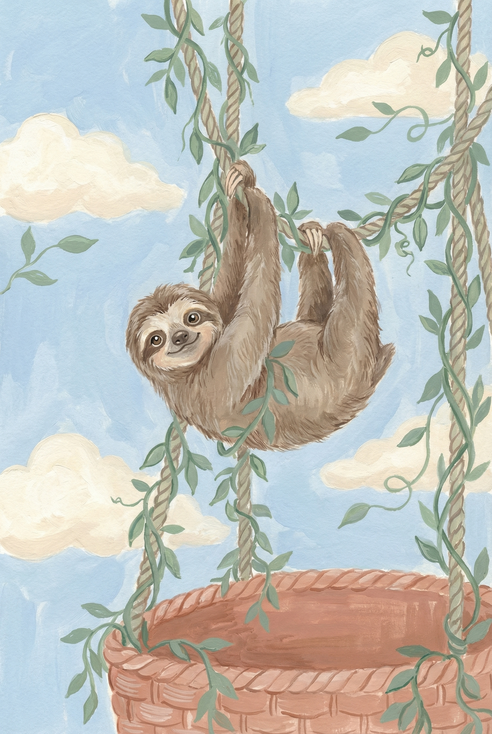 Hot Air Balloon Sloth Wall Art - Slow Sky Adventure