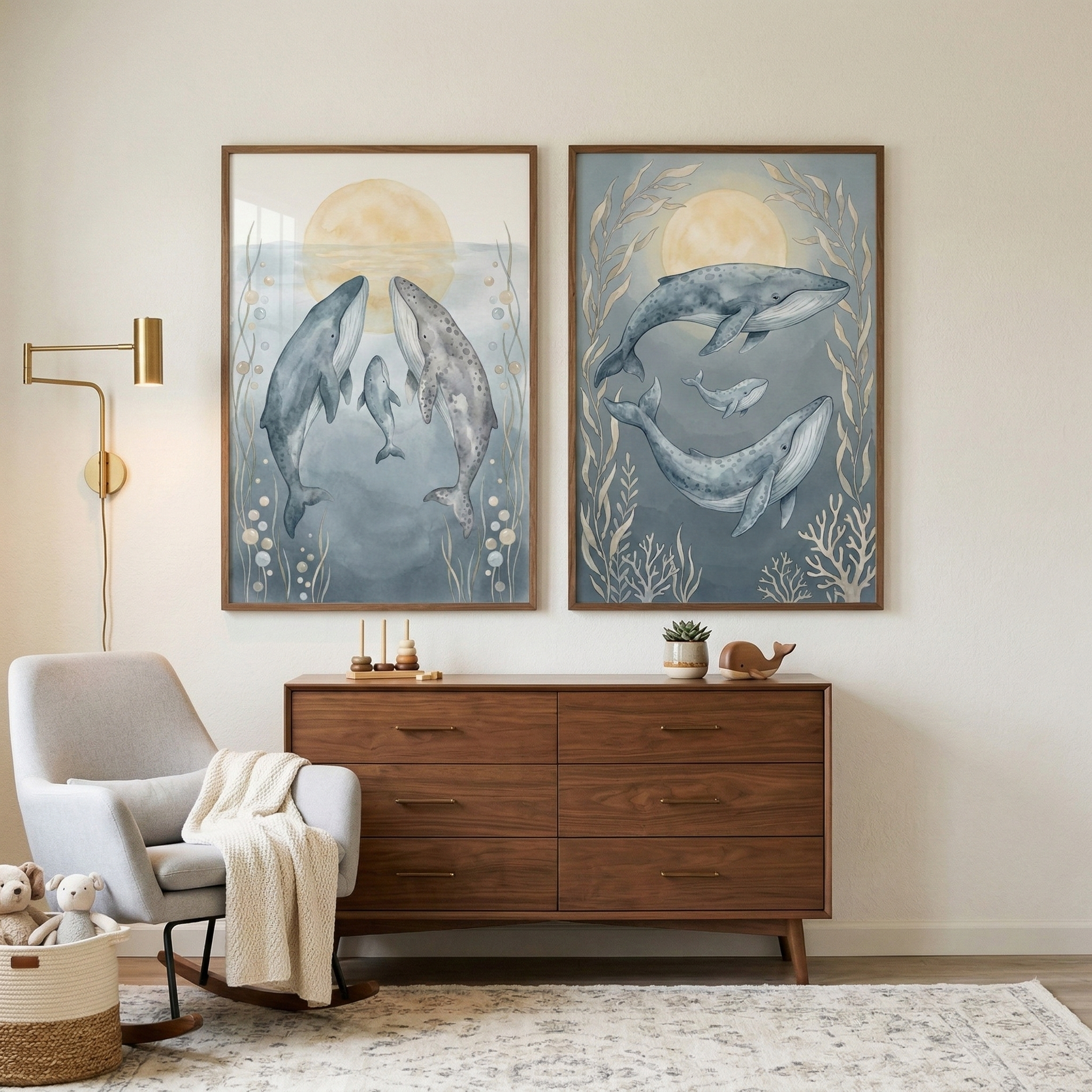 Humpback Whale Wall Art Set of 2 - Moonlit Whale Song