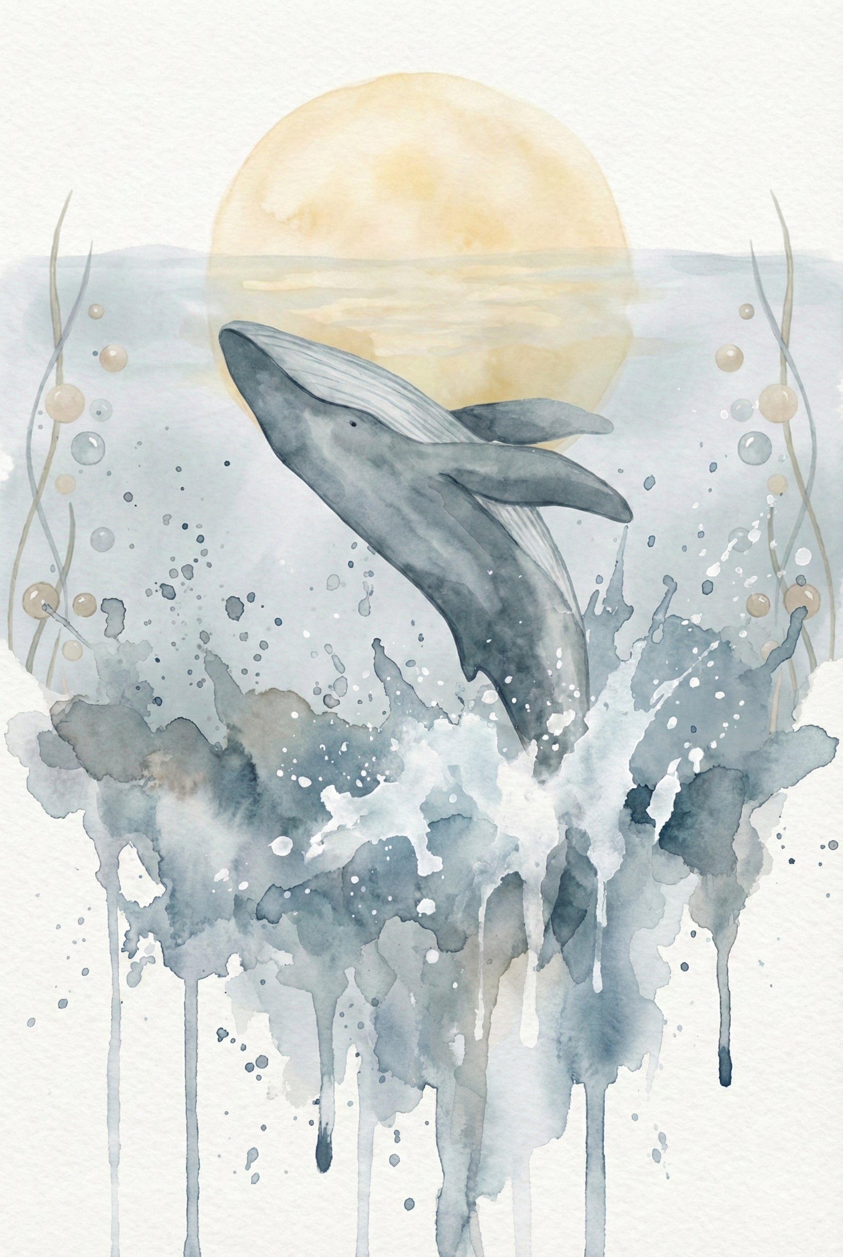 Humpback Whale Watercolor Illustration Wall Art - Lunar Whale Breach