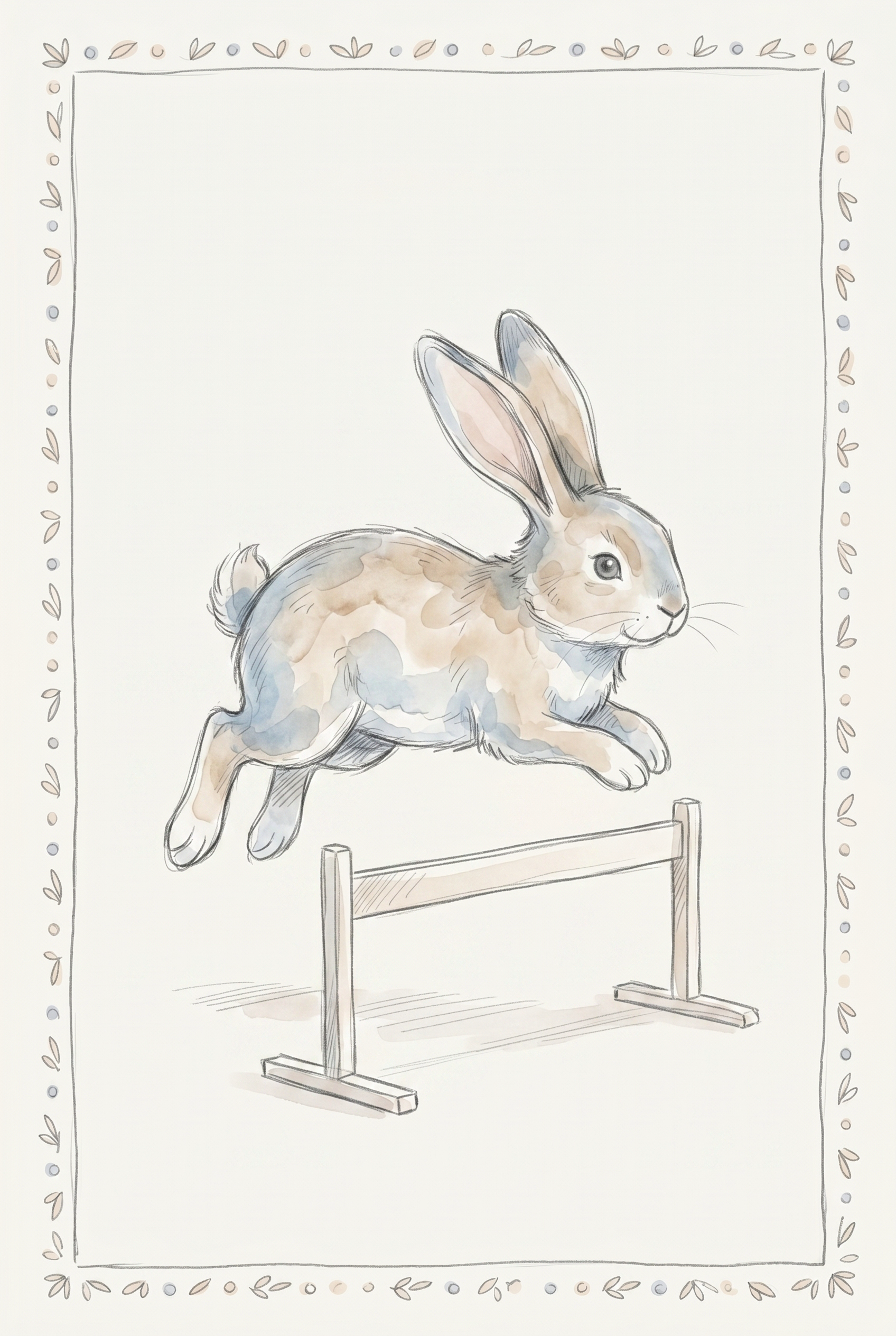 Hurdle Rabbit Wall Art - Leaping Hare Sketch
