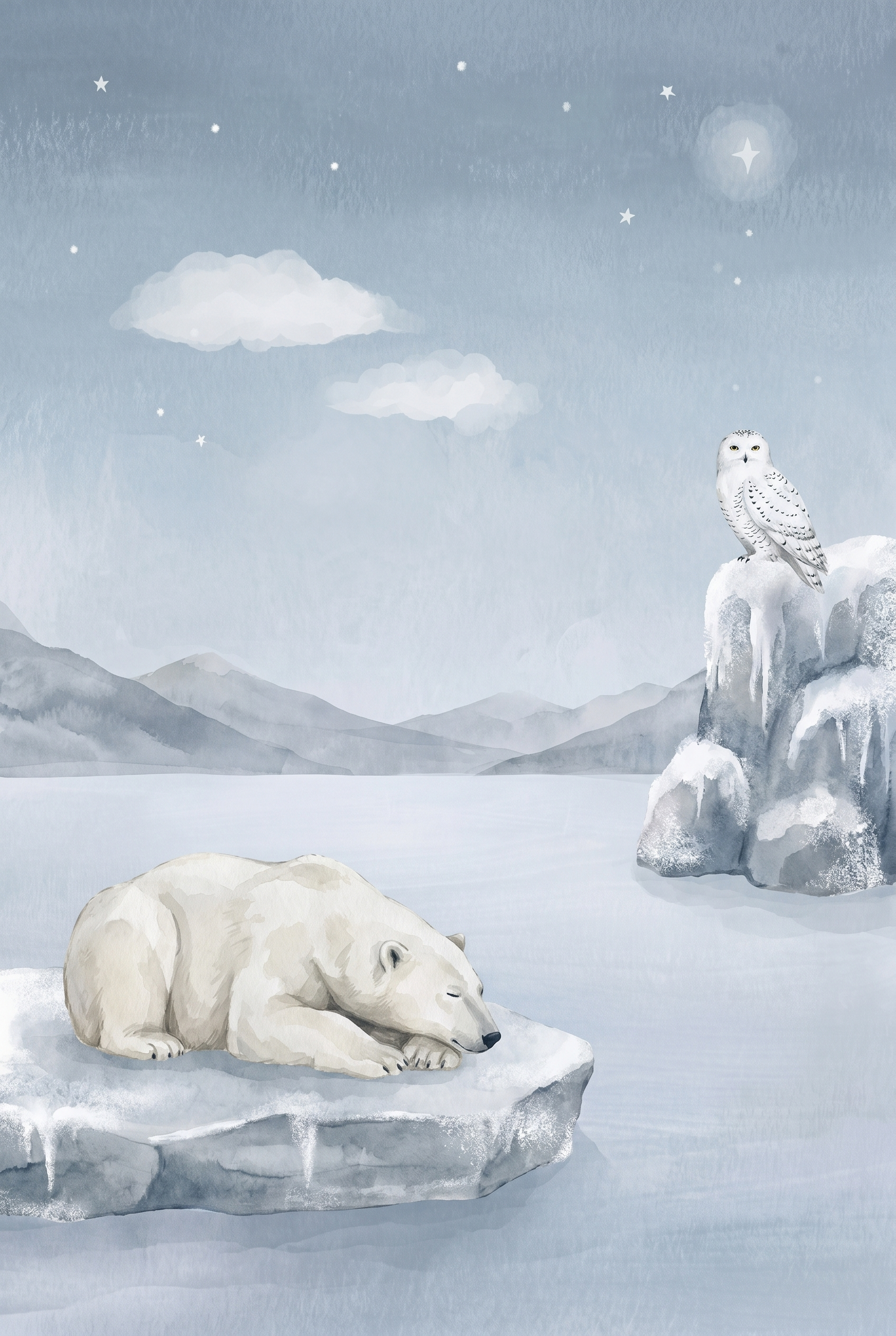 Ice Floe Polar Bear Wall Art - Starlit Polar Night