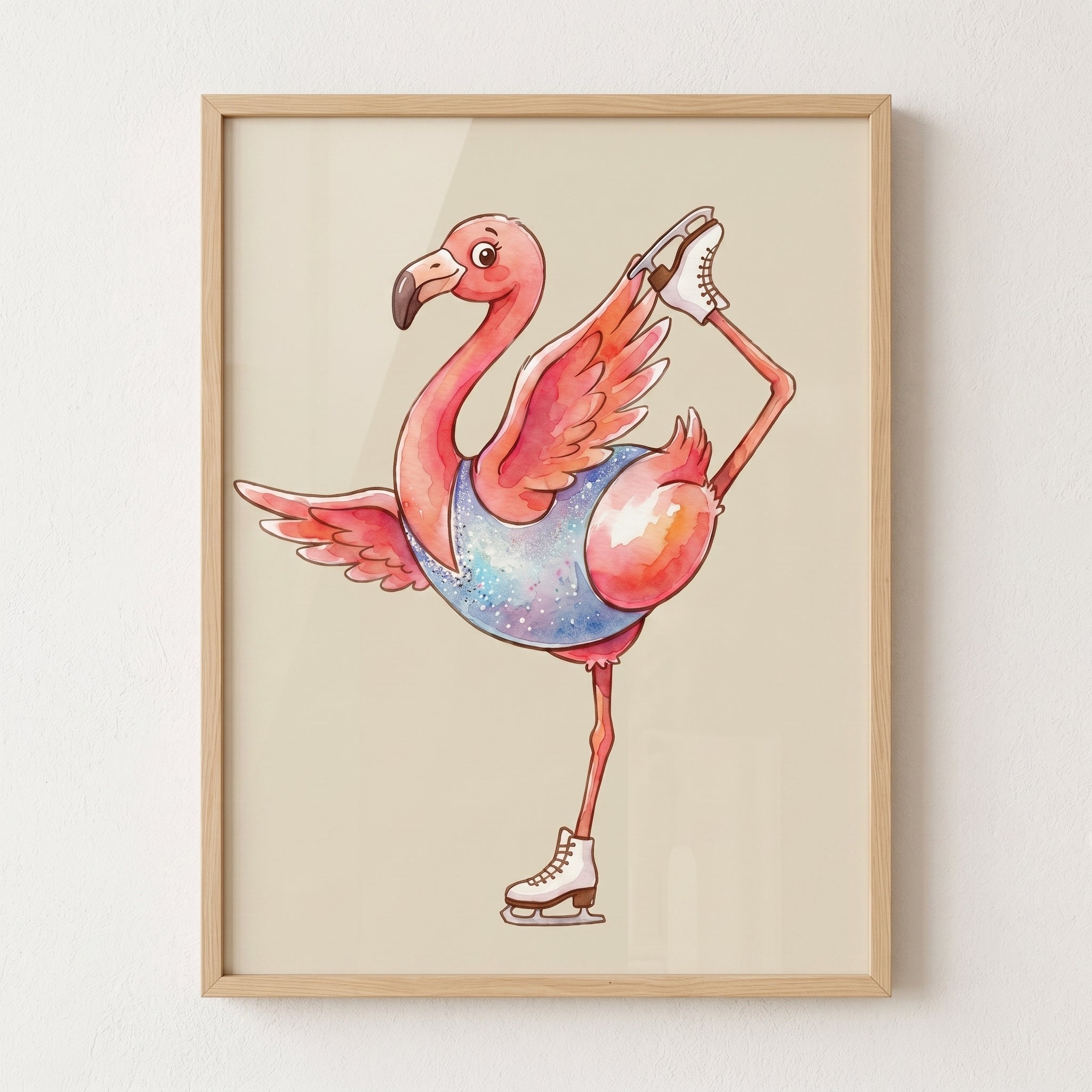 Ice Skating Flamingo Wall Art - Shimmering Ice Flamingo