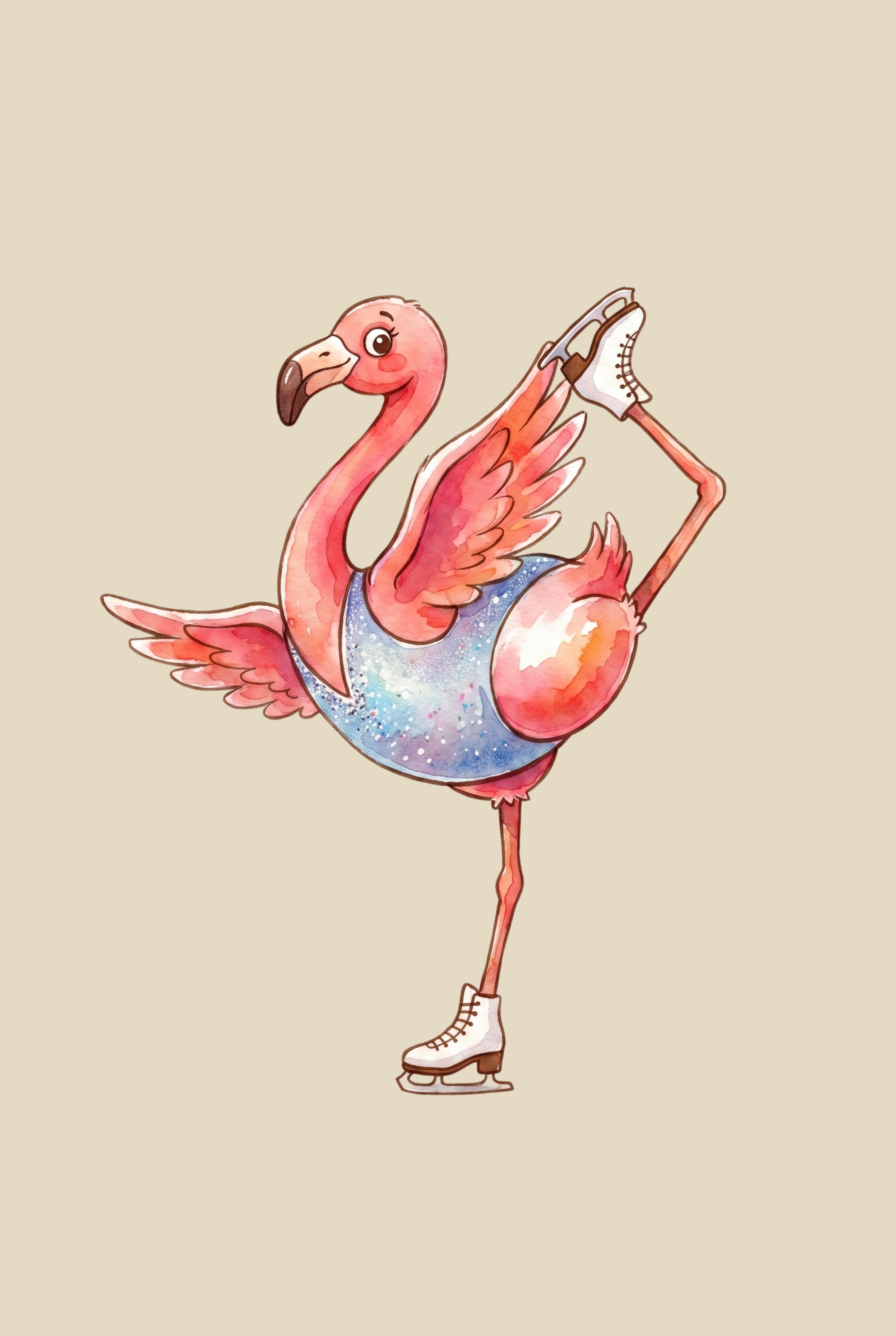 Ice Skating Flamingo Wall Art - Shimmering Ice Flamingo