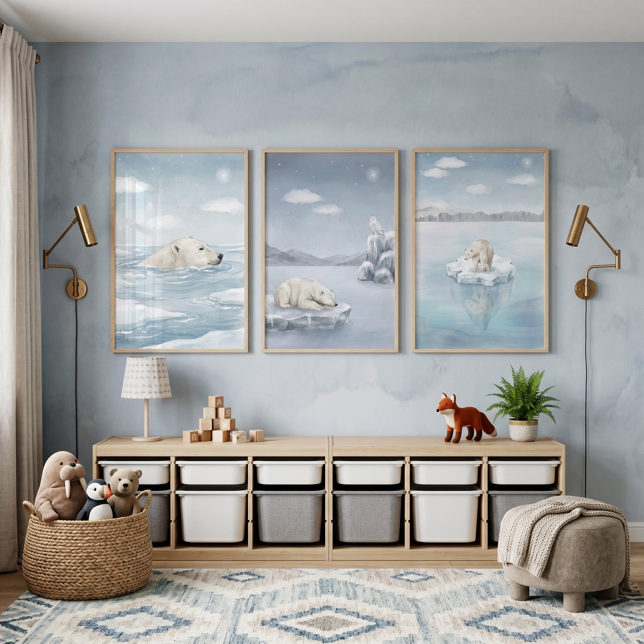 Icy Arctic Polar Bear Wall Art Set of 3 - Polar Bear Peace