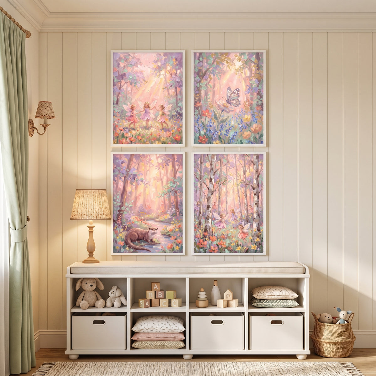 Impasto Blush Magical Woodland Wall Art Set of 4 - Whimsical Forest Spirits