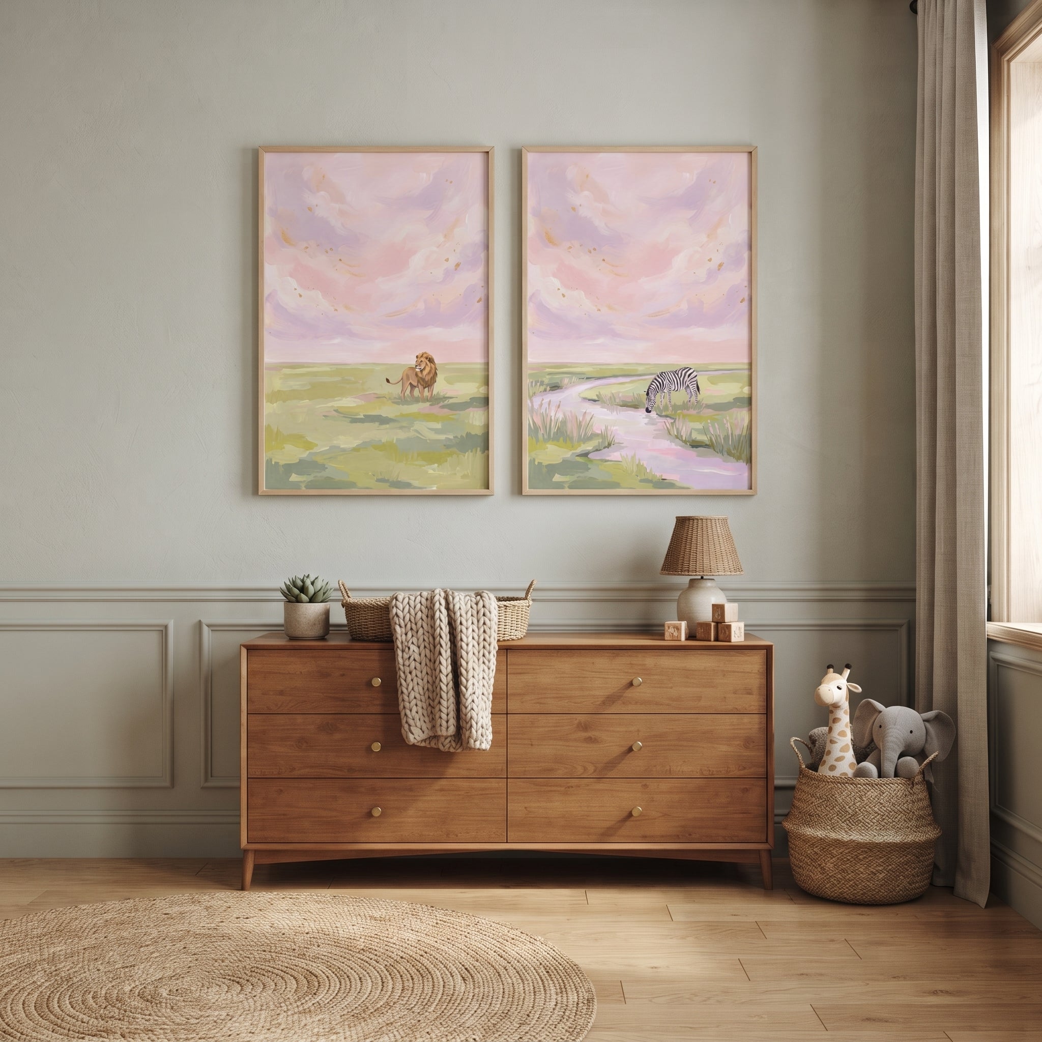 Impasto Blush Savanna Animals Wall Art Set of 2 - Savannah Sunset Duo