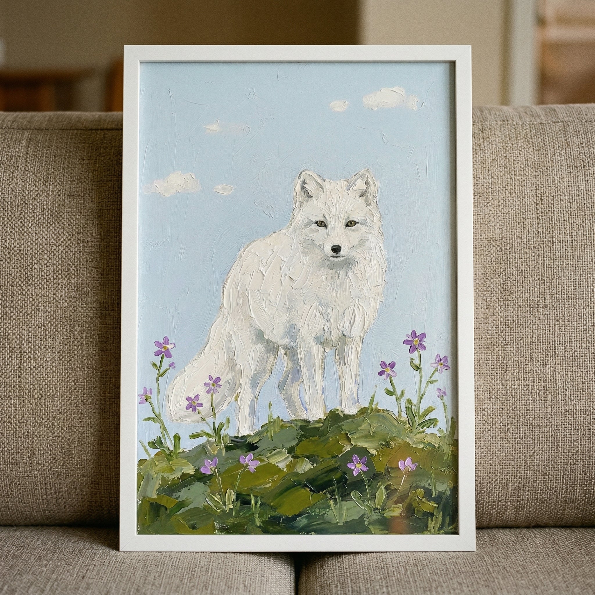 Impasto Flower Arctic Fox Wall Art - Arctic Flower Fox