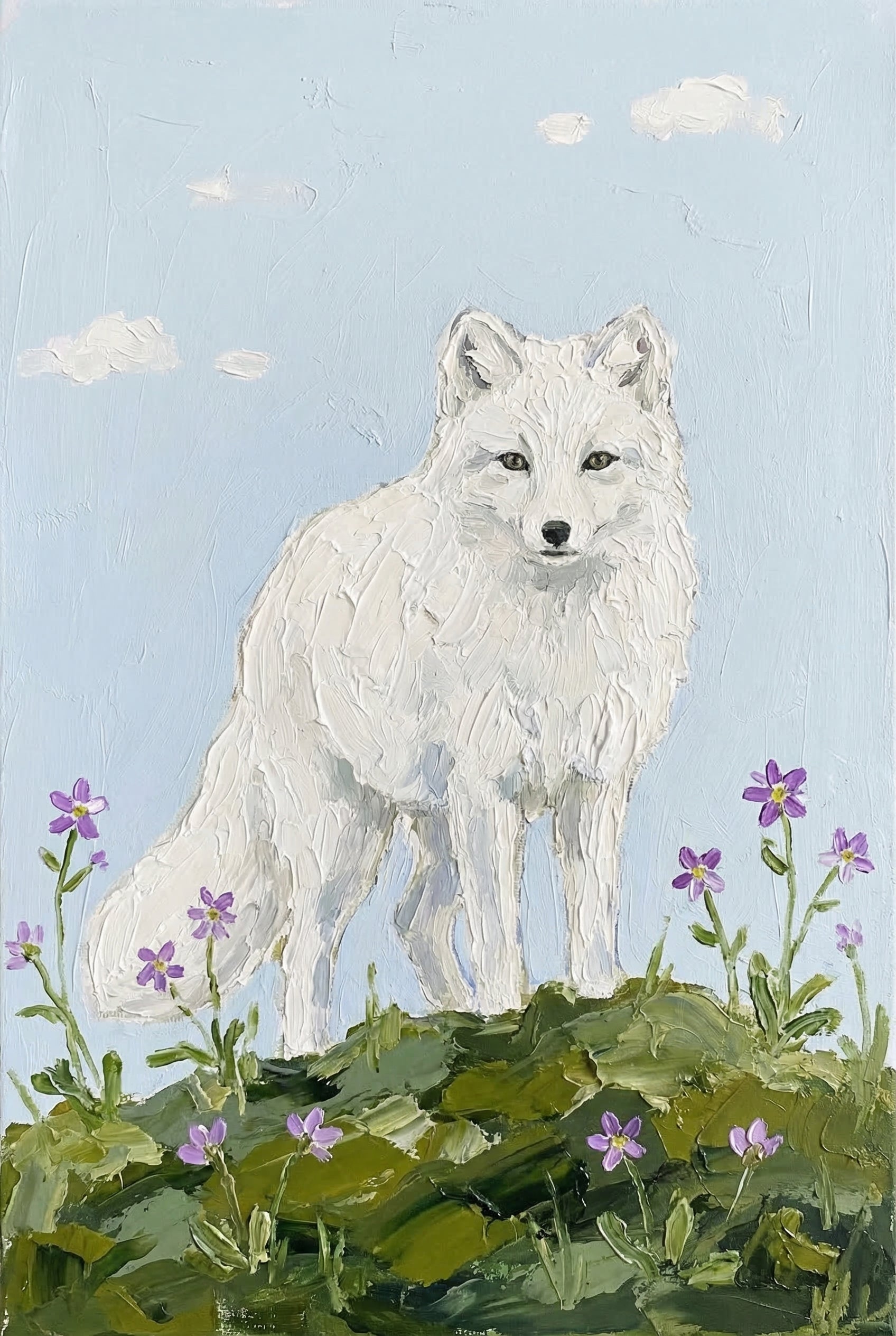 Impasto Flower Arctic Fox Wall Art - Arctic Flower Fox