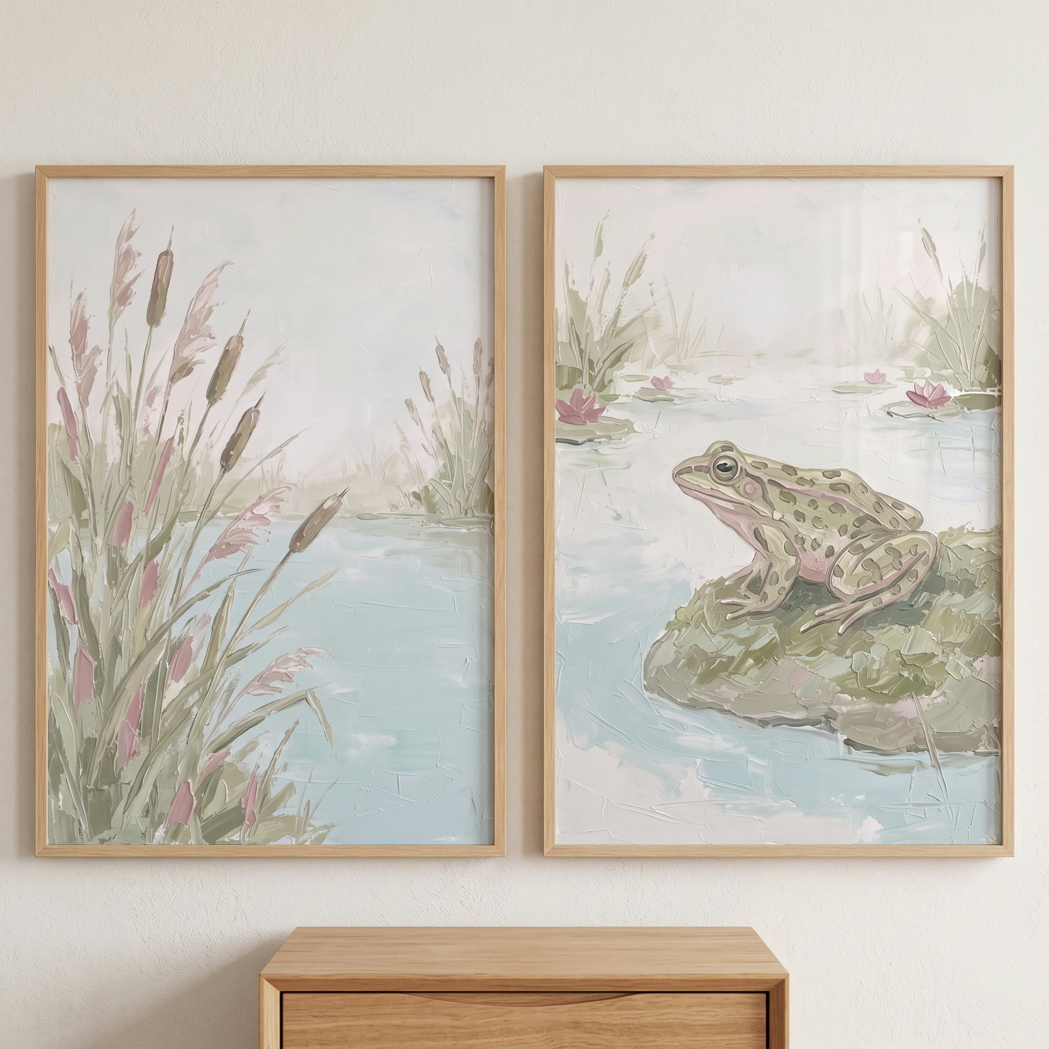 Impasto Muted Marsh Nature Artwork Set of 2 - Quiet Marsh Morning