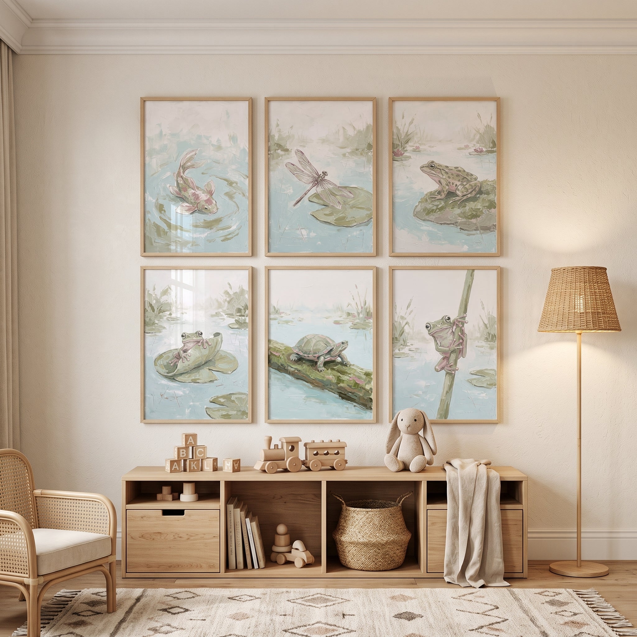 Impasto Sage Pond Wall Art Set Of 6 - Serene Pond Life