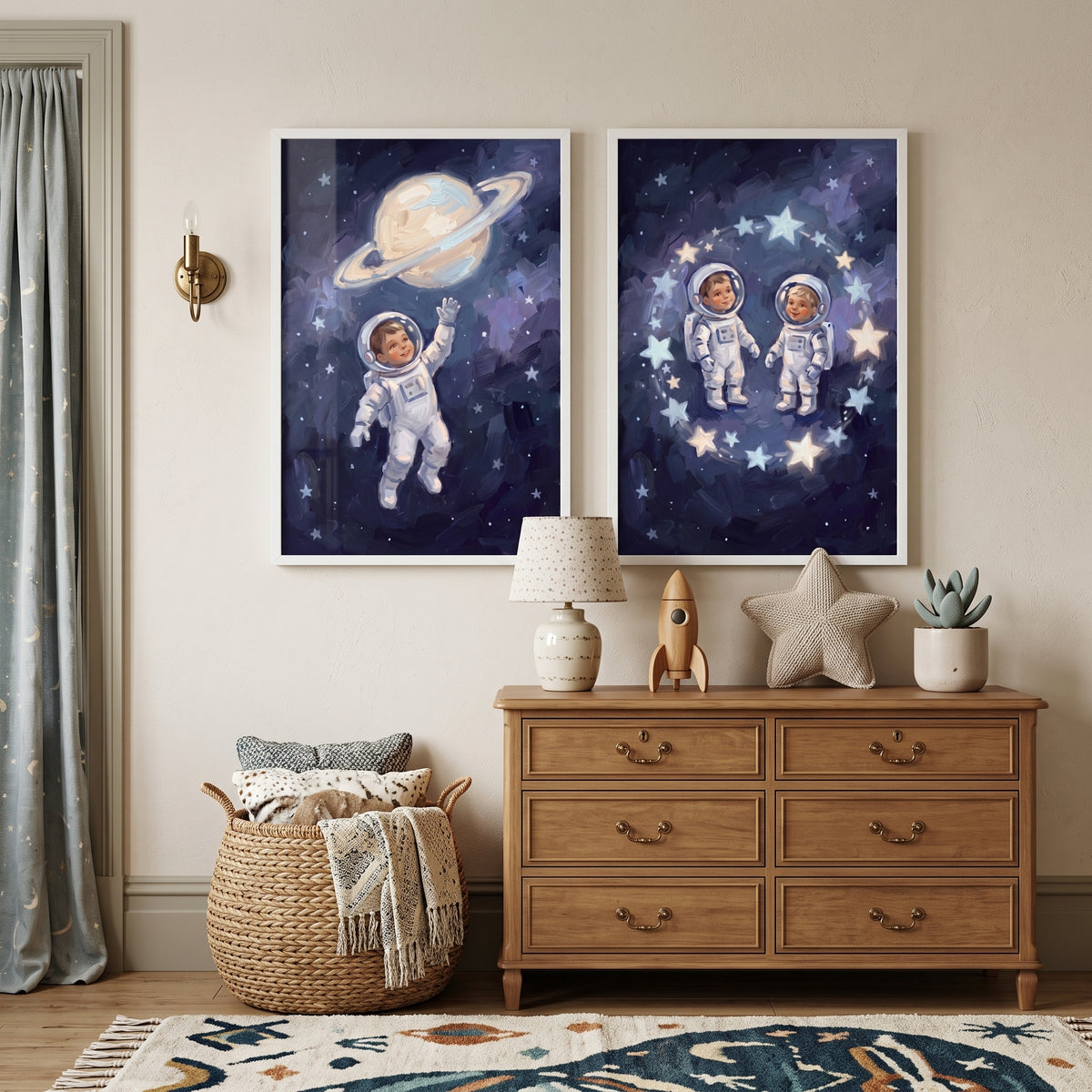 Impasto Starry Baby Astronaut Wall Art Set of 2 - Stellar Dreamers