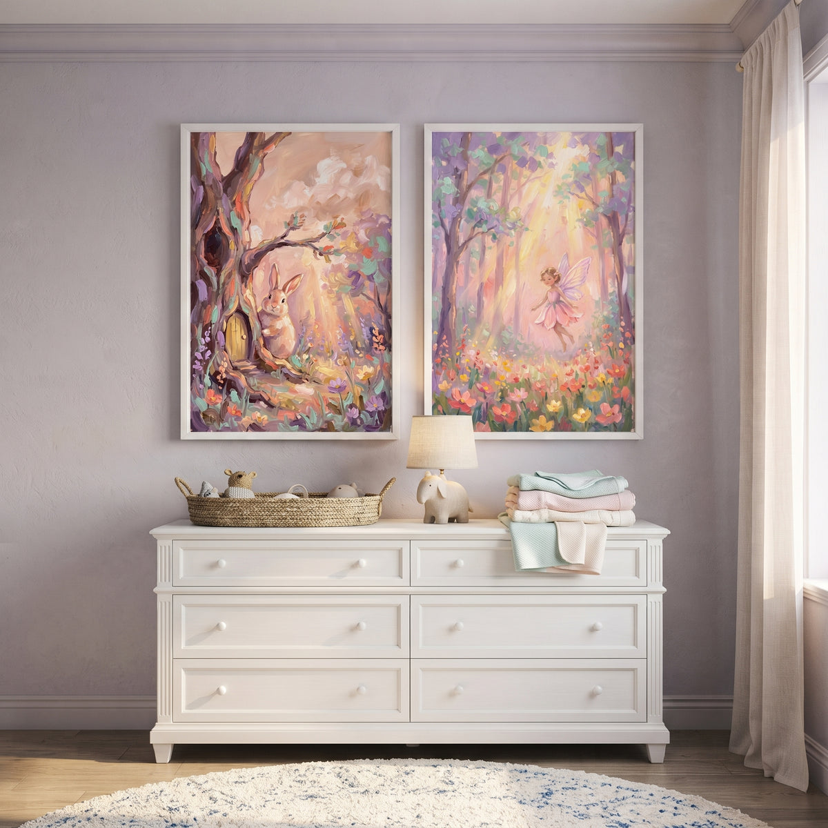 Impasto Sunlit Enchanted Forest Wall Art Set of 2 - Whimsical Forest Dream