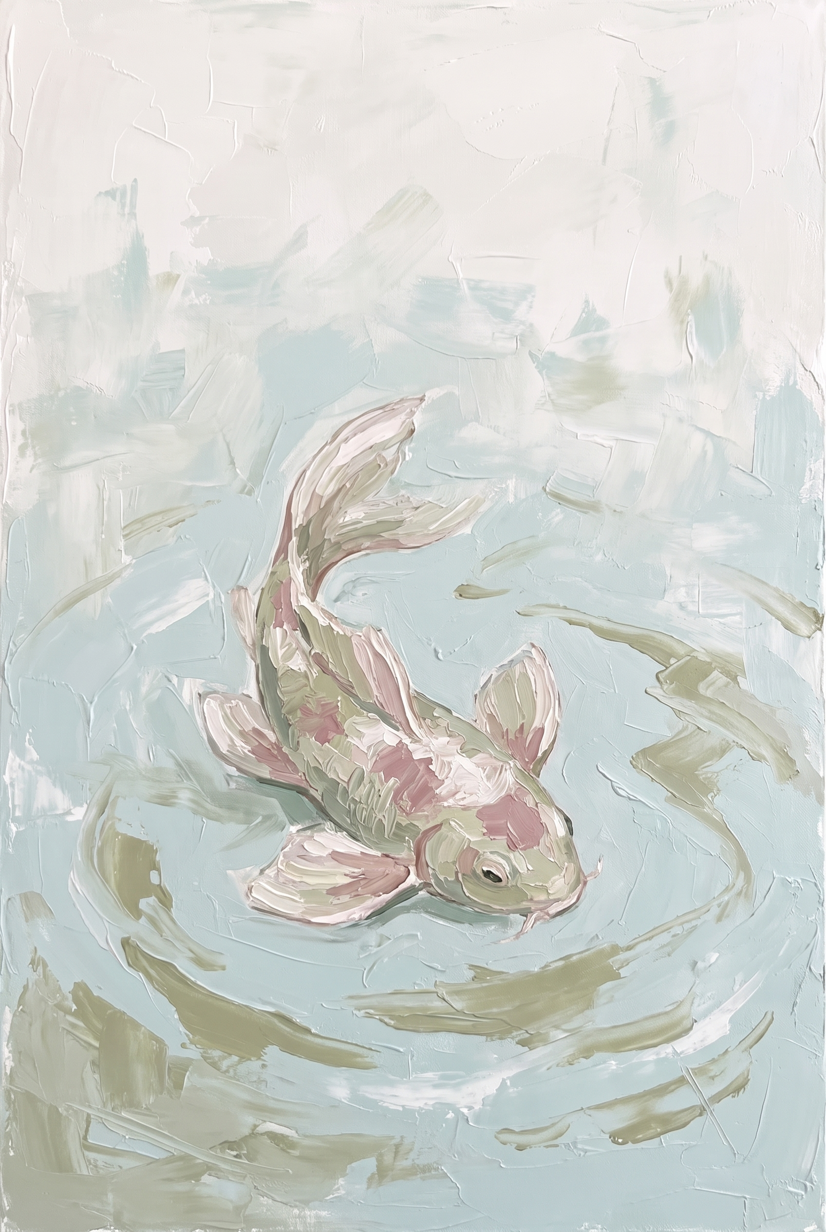 Impasto Textured Koi Fish Wall Art - Serene Koi Drift