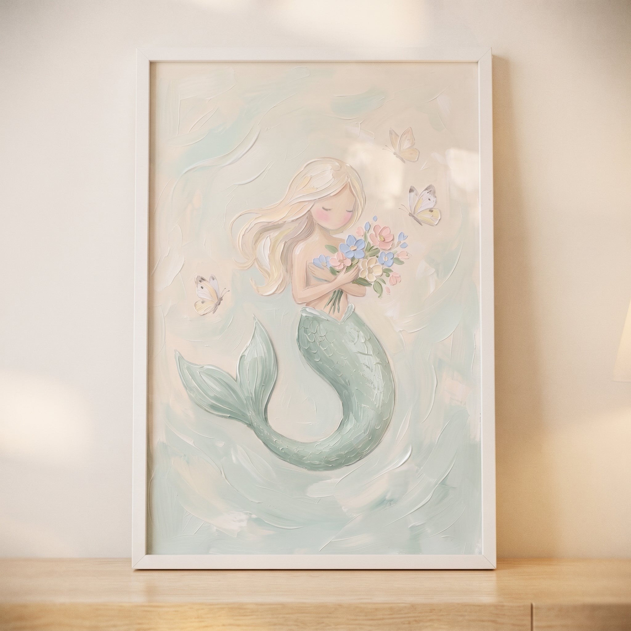 Impasto Textured Pastel Mermaid Wall Art - Whimsical Sea Bloom