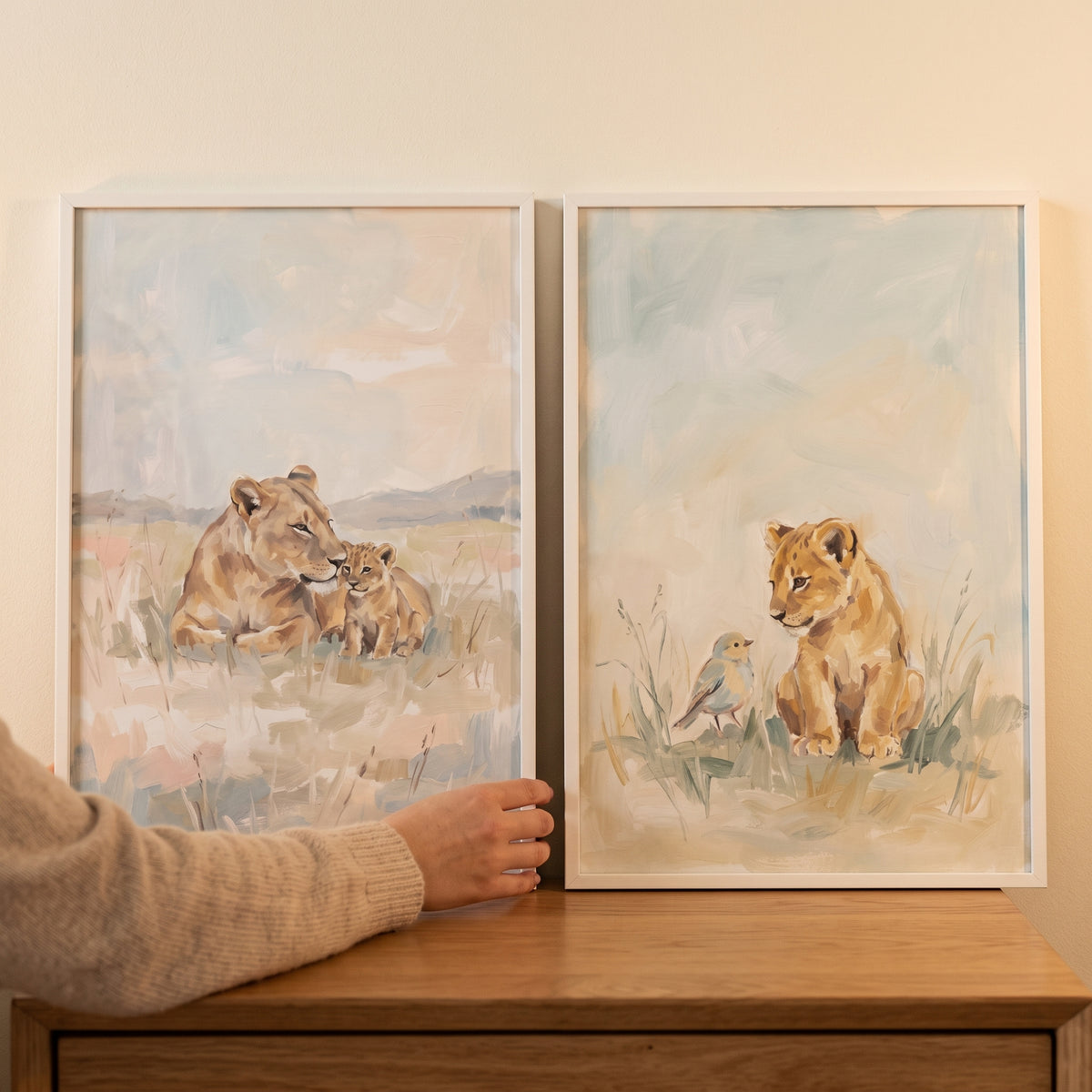 Impressionist Baby Lion Wall Art Set Of 2 - Sweet Lion Cubs