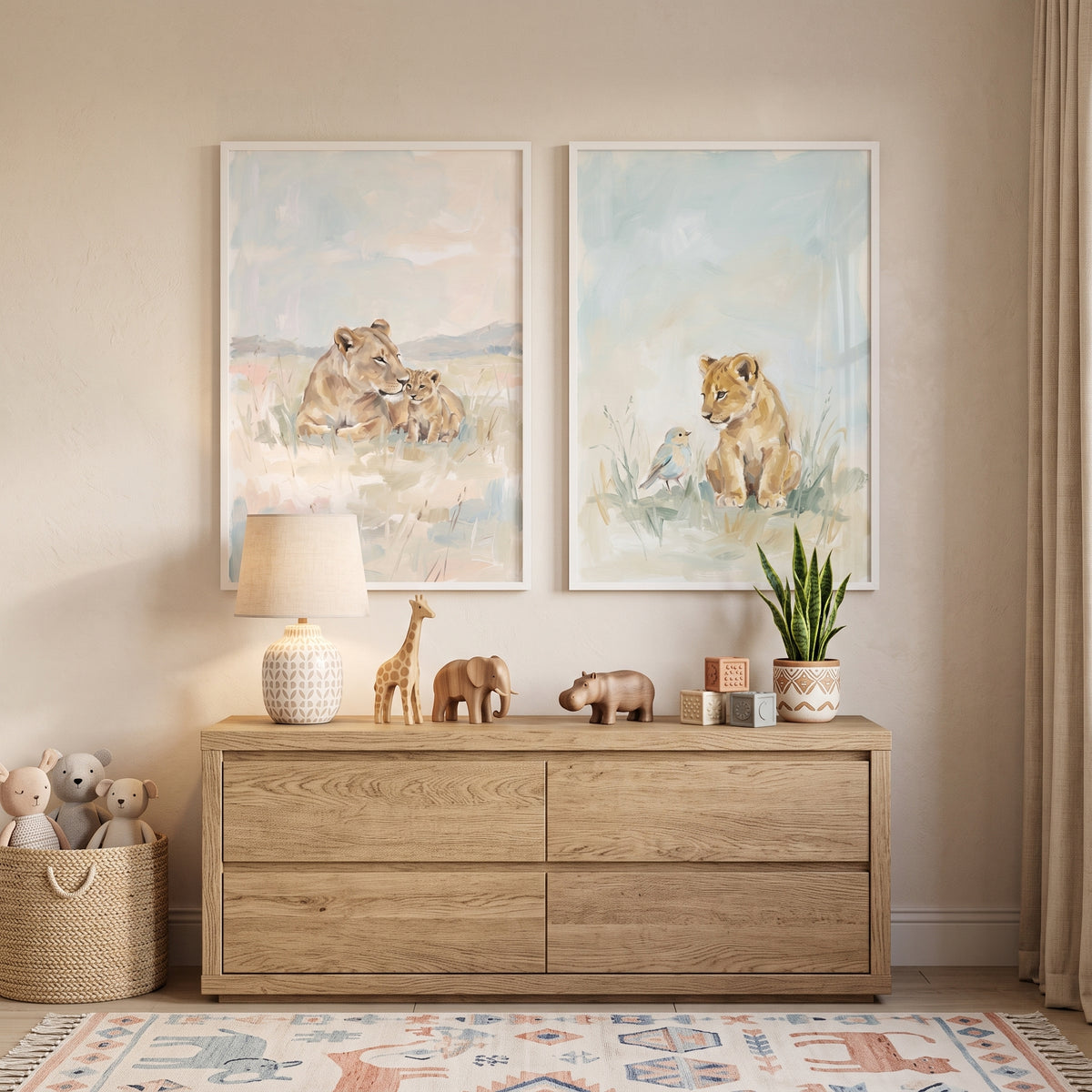 Impressionist Baby Lion Wall Art Set Of 2 - Sweet Lion Cubs