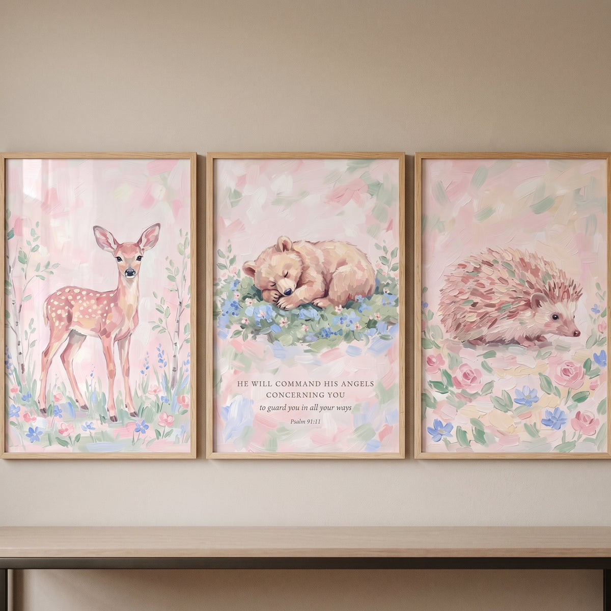 Impressionist Floral Forest Animals Wall Art Set of 3 - Sacred Woodland Nursery