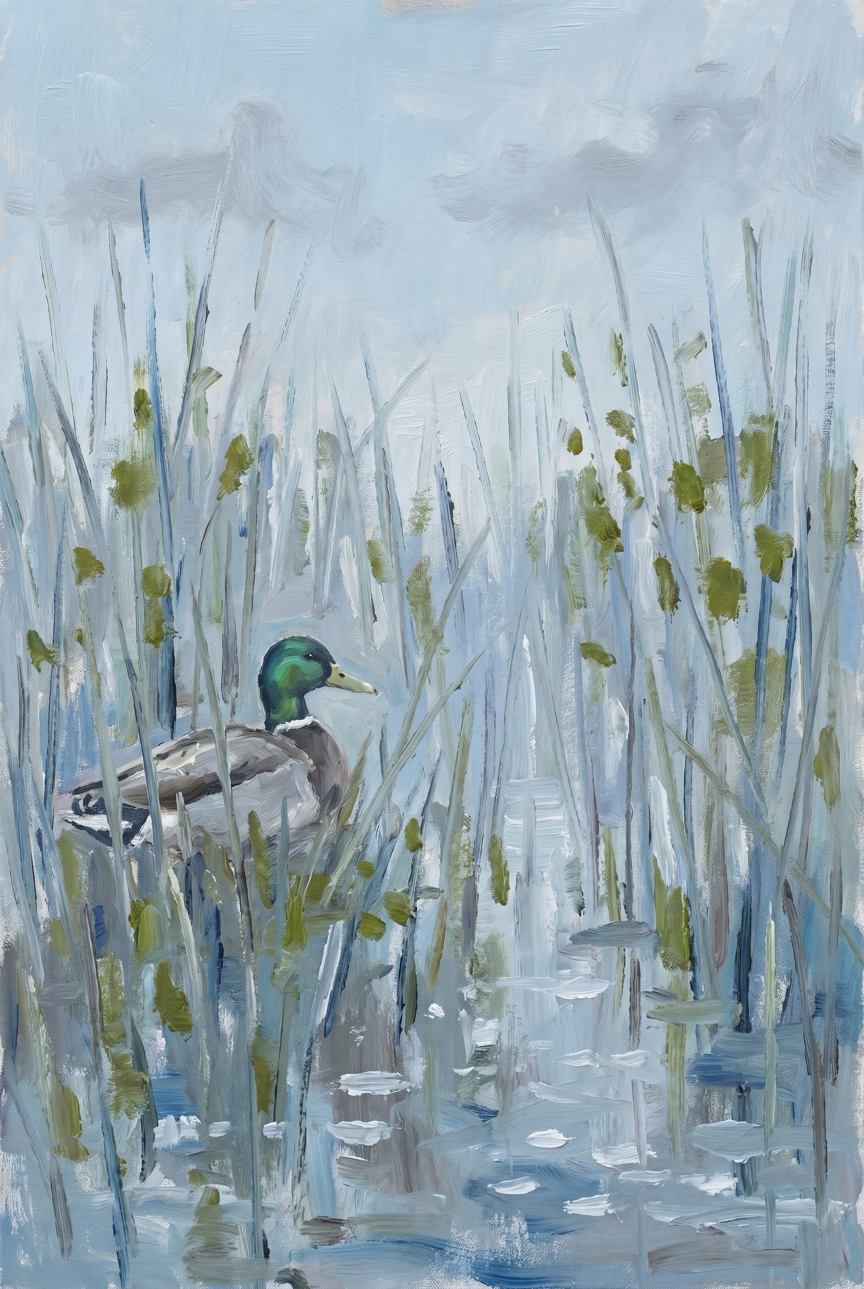 Impressionist Marshland Mallard Duck Wall Art - Marshland Mallard
