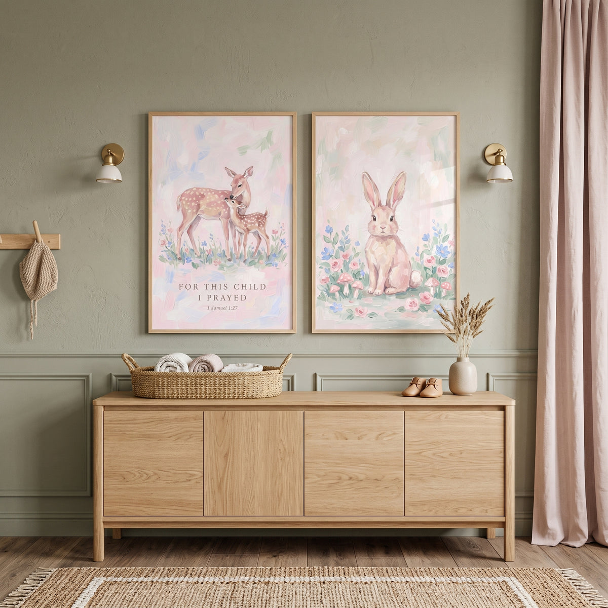 Impressionist Meadow Woodland Animals Wall Art Set of 2 - Sweet Nursery Prayer