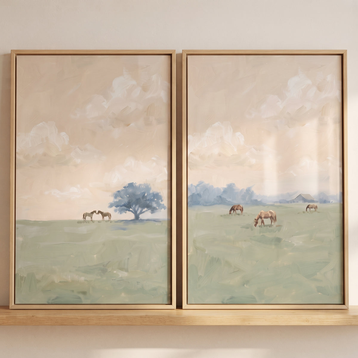 Impressionist Muted Pasture Horse Wall Art Set of 2 - Quiet Pasture Life